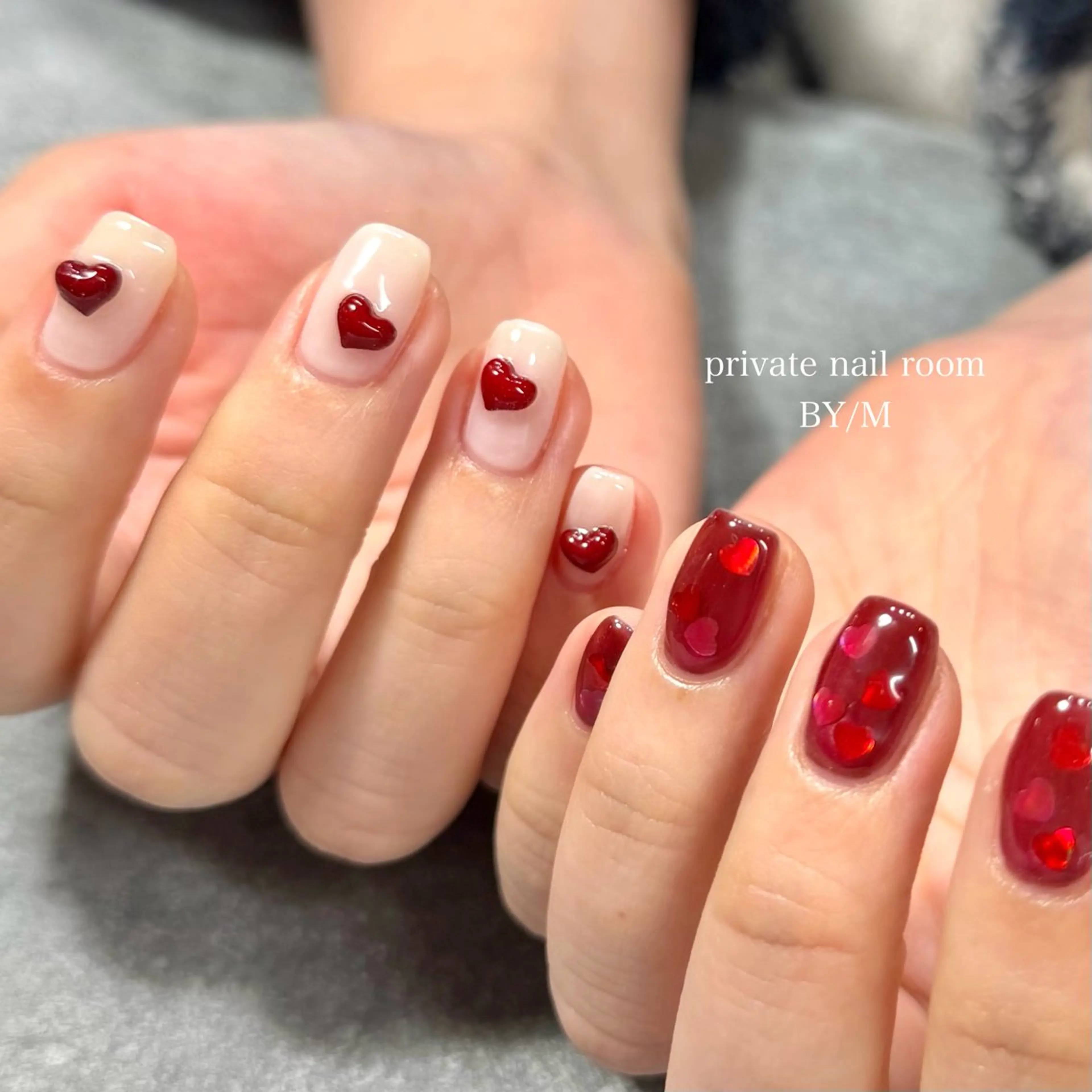 ネイル ハート 持ち込み バレンタイン ハンドネイル BY / Mのネイルデザイン