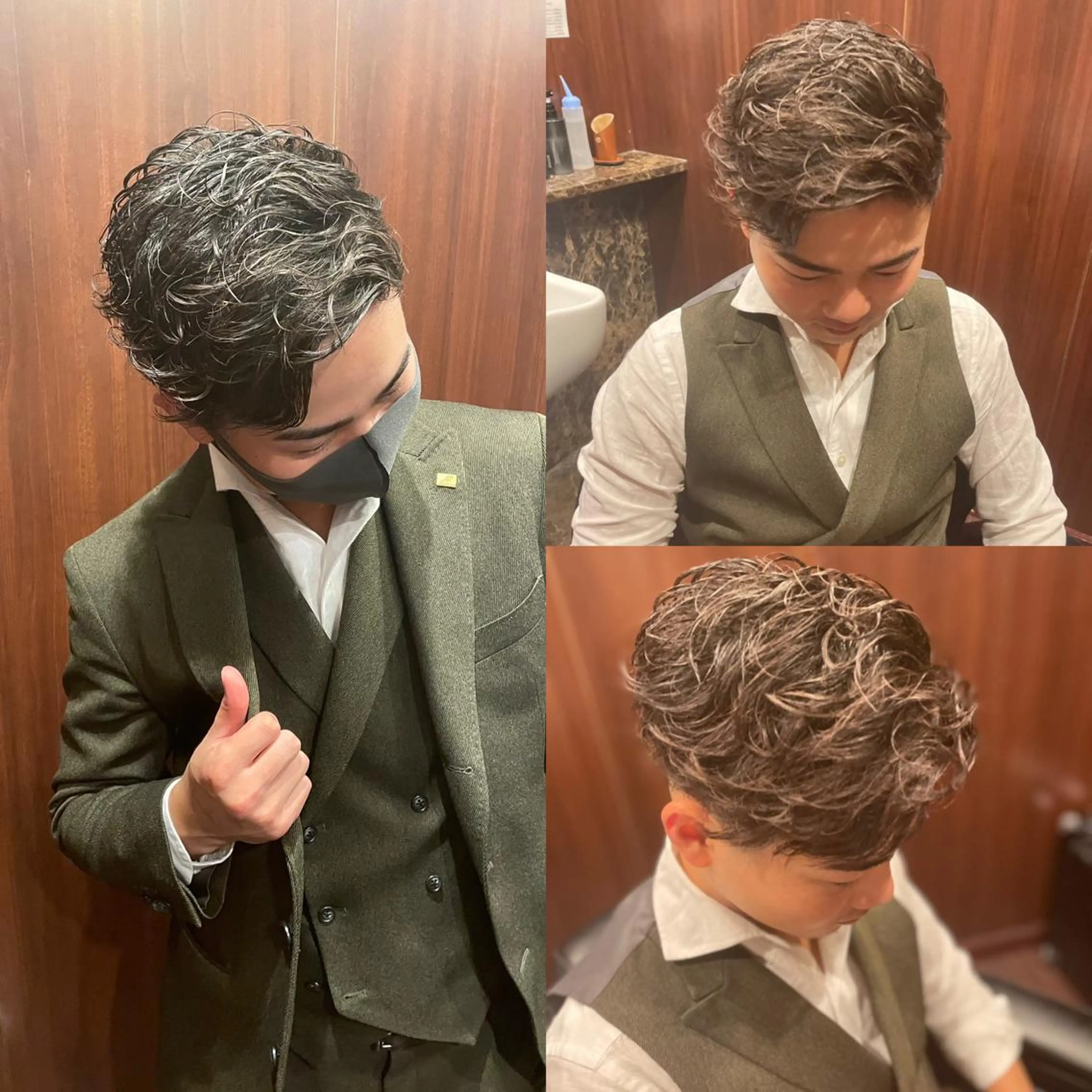 ミディアム ミディアムパーマ かきあげバング ガンバレ原田 航海のヘアスタイル