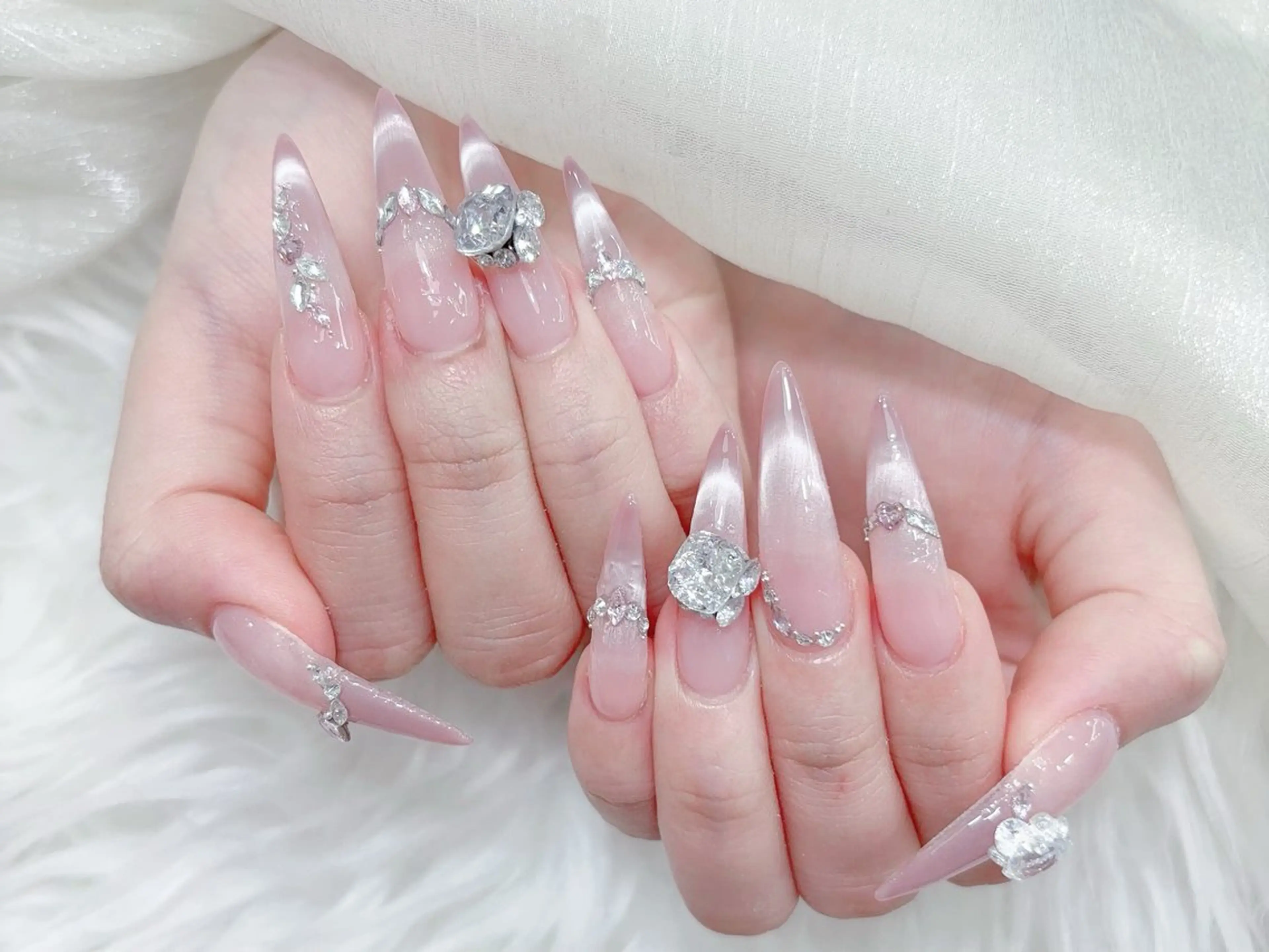 ネイル 成人式 大理石ネイル(マーブル) リボン 夏ネイル ネイルチップ ハンドネイル MoMoA Nail ネイル長さ出し専門店のネイルデザイン
