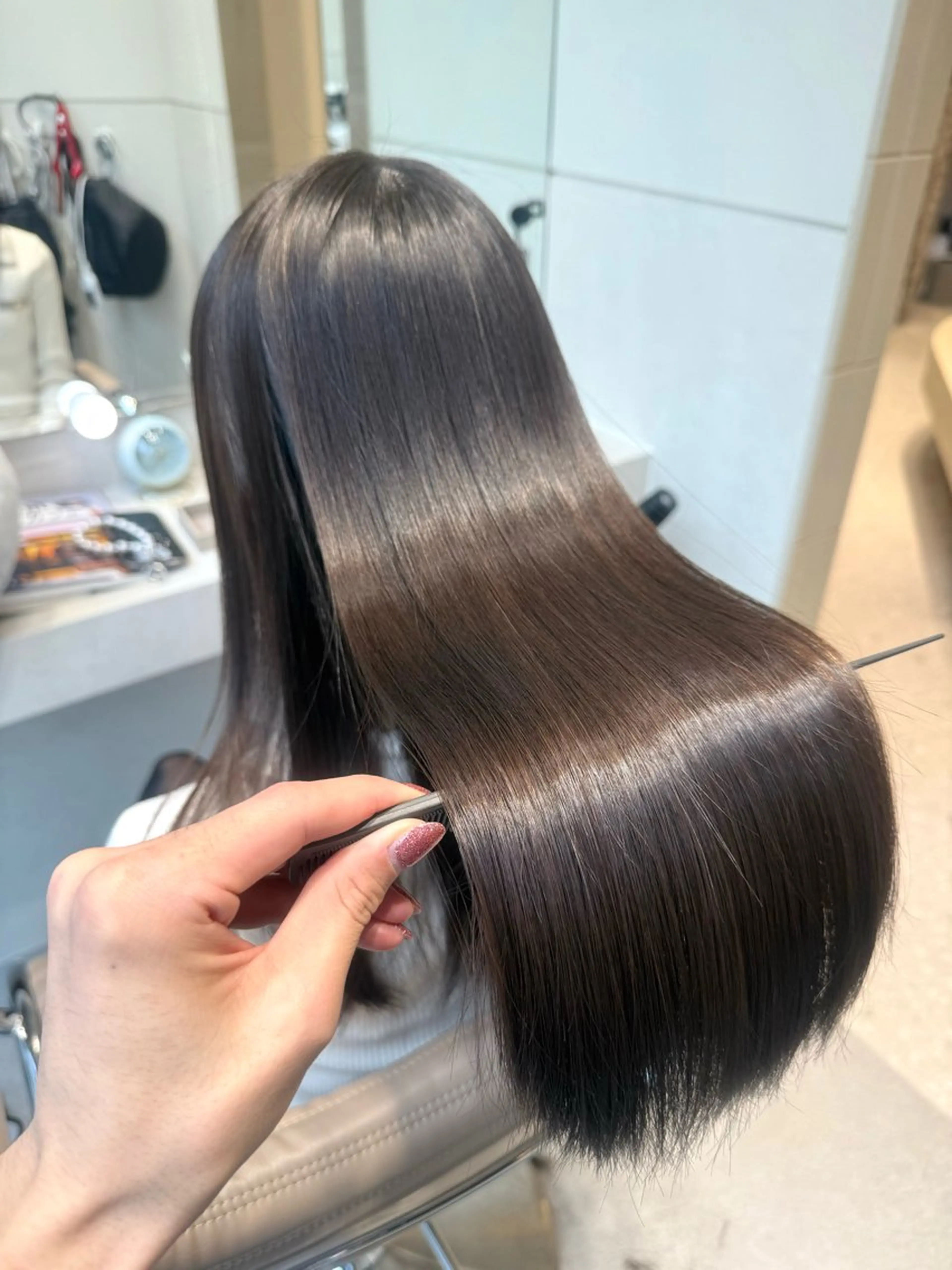 ロング パーマ ヘアアレンジ 縮毛矯正 ストレートパーマ 縮毛矯正 トリートメント 縮毛矯正/髪質改善/ ブリーチ毛/木元渓太のヘアスタイル