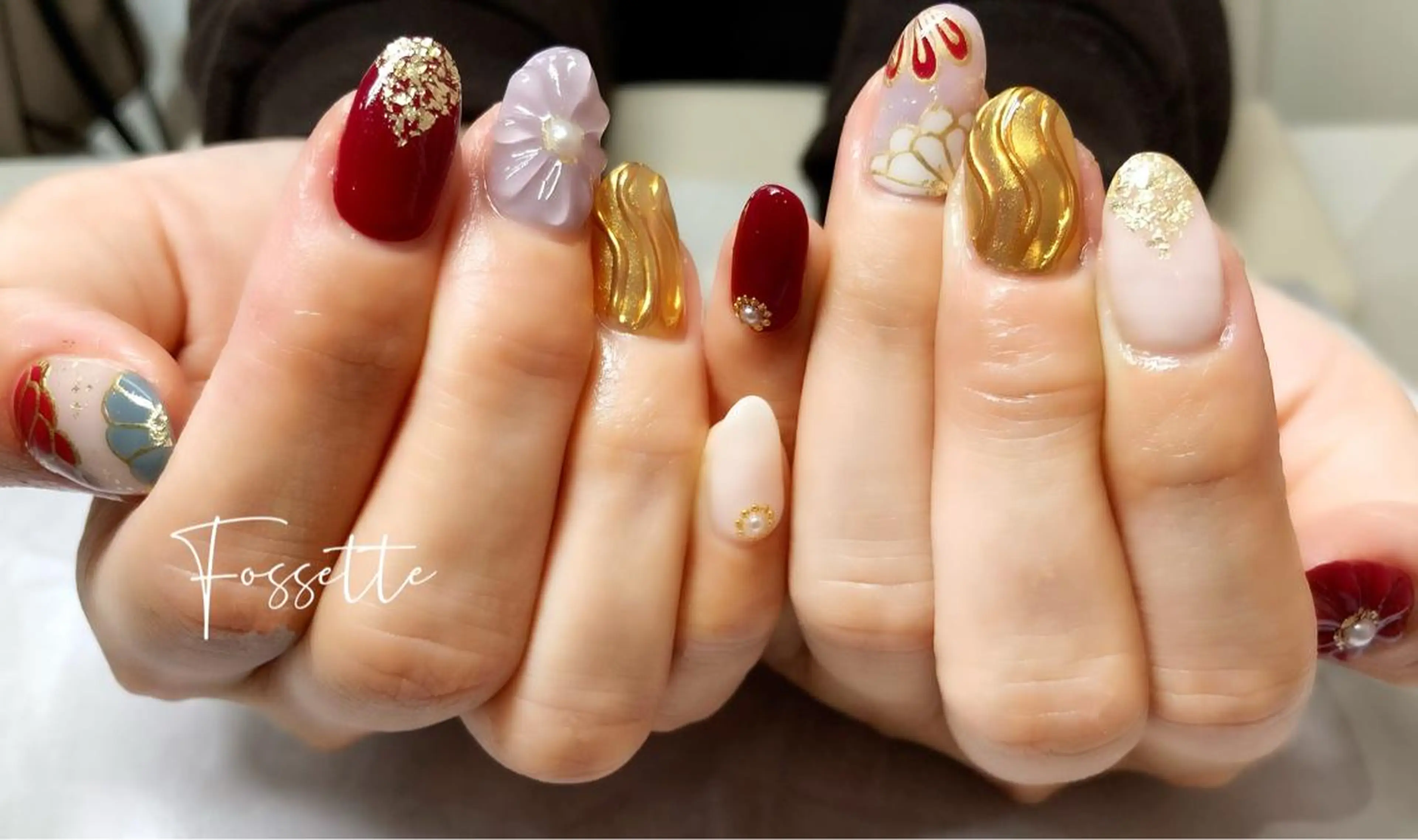 ネイル 成人式 ミラーネイル ハンドネイル nailsalon Fossetteのネイルデザイン