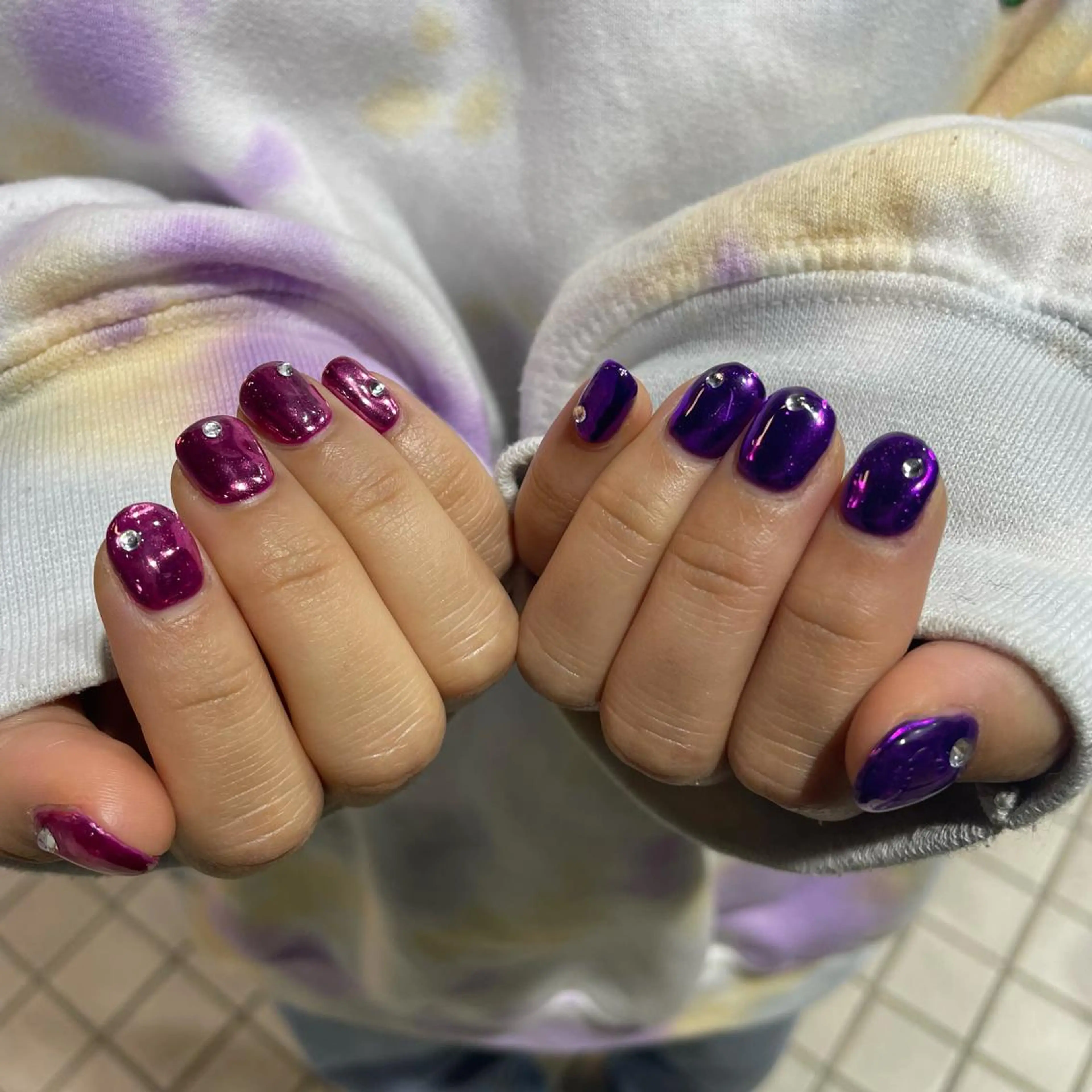 ネイル ジェルネイル ミラーネイル パラジェル シンプルネイル ニュアンスネイル/ ボブ/まちゃこのヘアスタイル