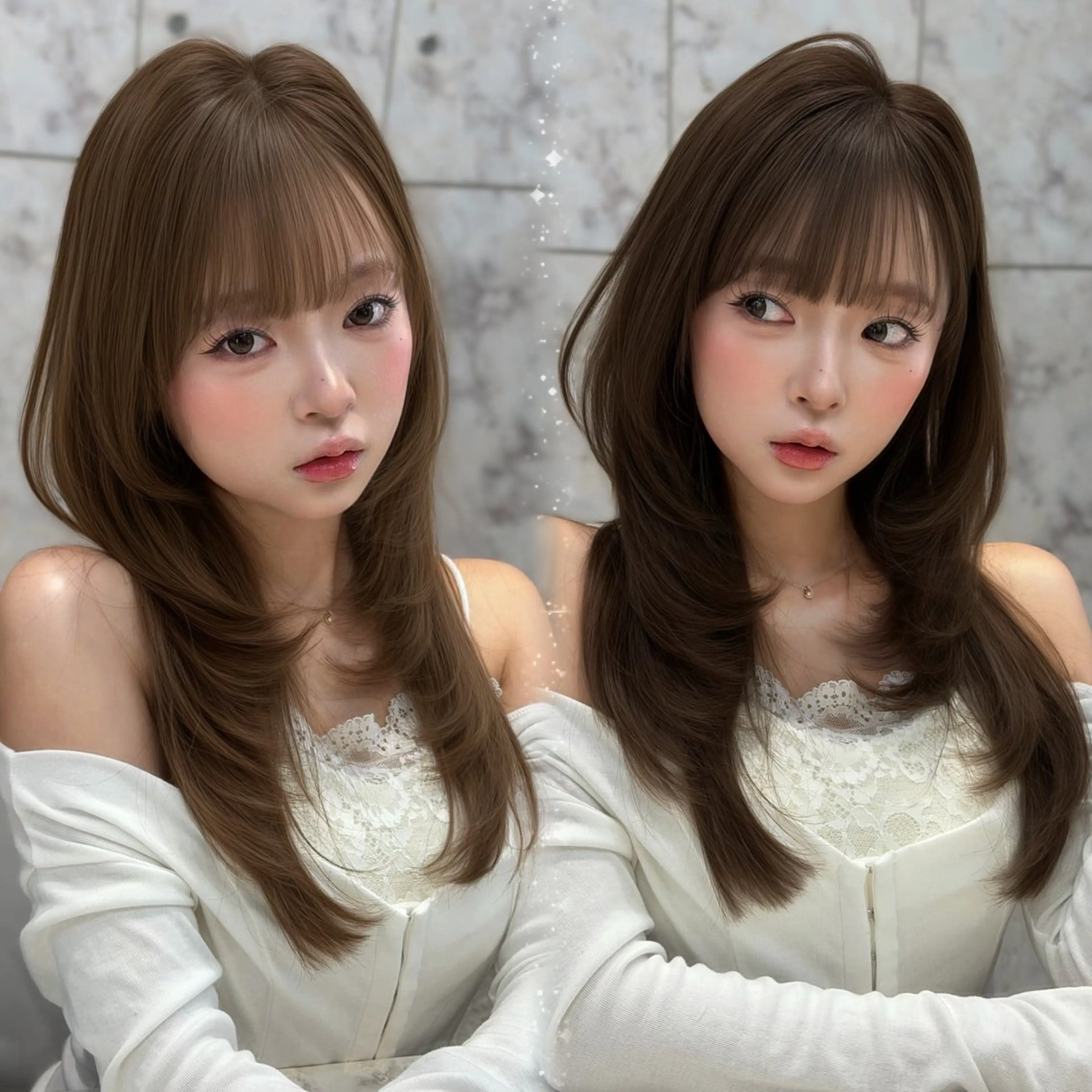 セミロング カラー 顔周りカット 韓国風ヘア レイヤーカット カット ヘアカラー 縮毛矯正 トリートメント 新宿/韓国風レイヤー 髪質改善/渋谷直樹のヘアスタイル