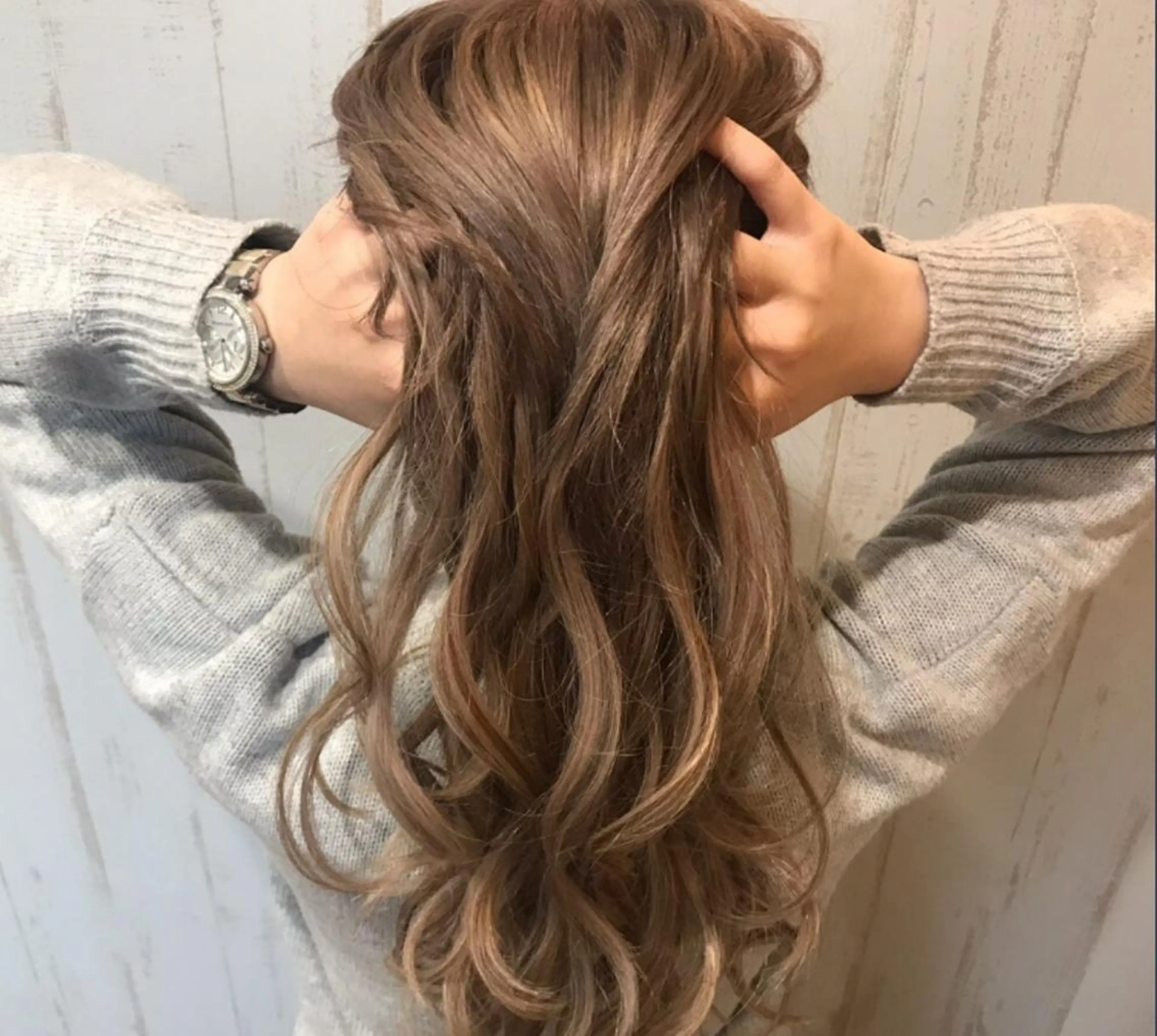 セミロング カラー ヘアアレンジ チビ編み込みエクステ シールEXどぅ〜すのヘアスタイル