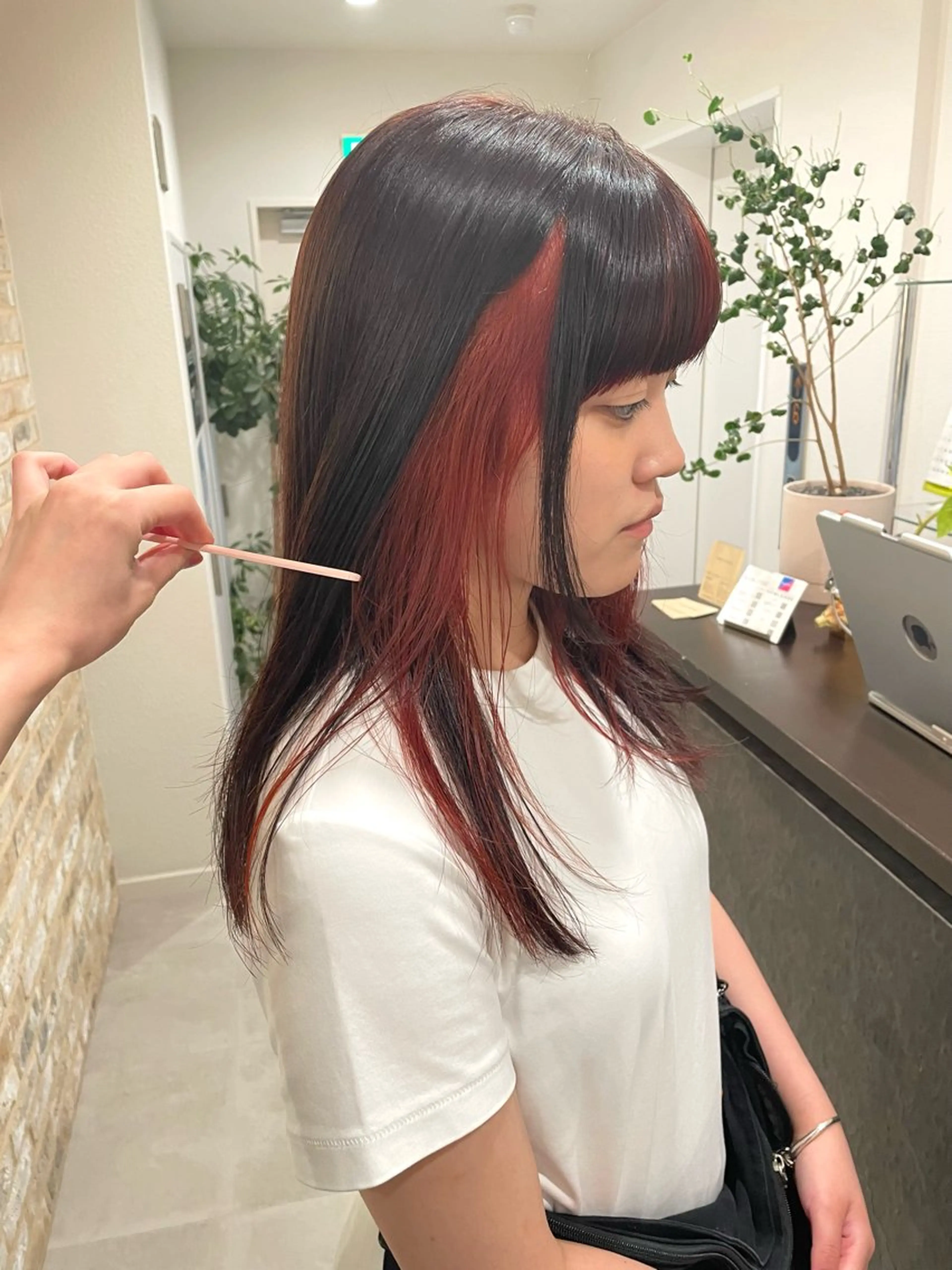 セミロング カラー ブリーチ インナーカラー オレンジ 顔周りカット 💝ブリーチ ショート/れい💝のヘアスタイル