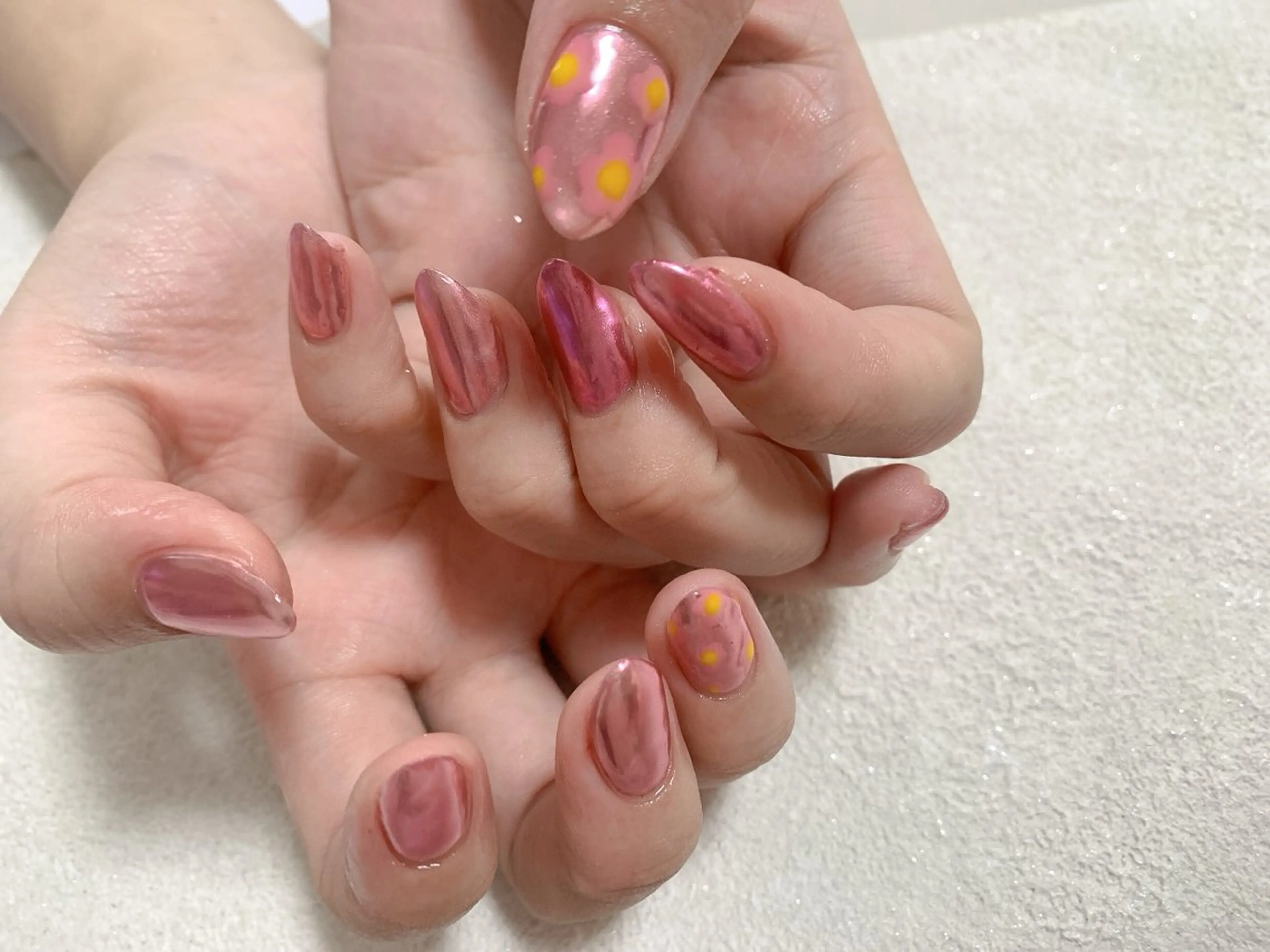 ネイル ジェルネイル メンズネイル ミラーネイル パラジェル ピンク kiki nail たまプラーザのネイルデザイン