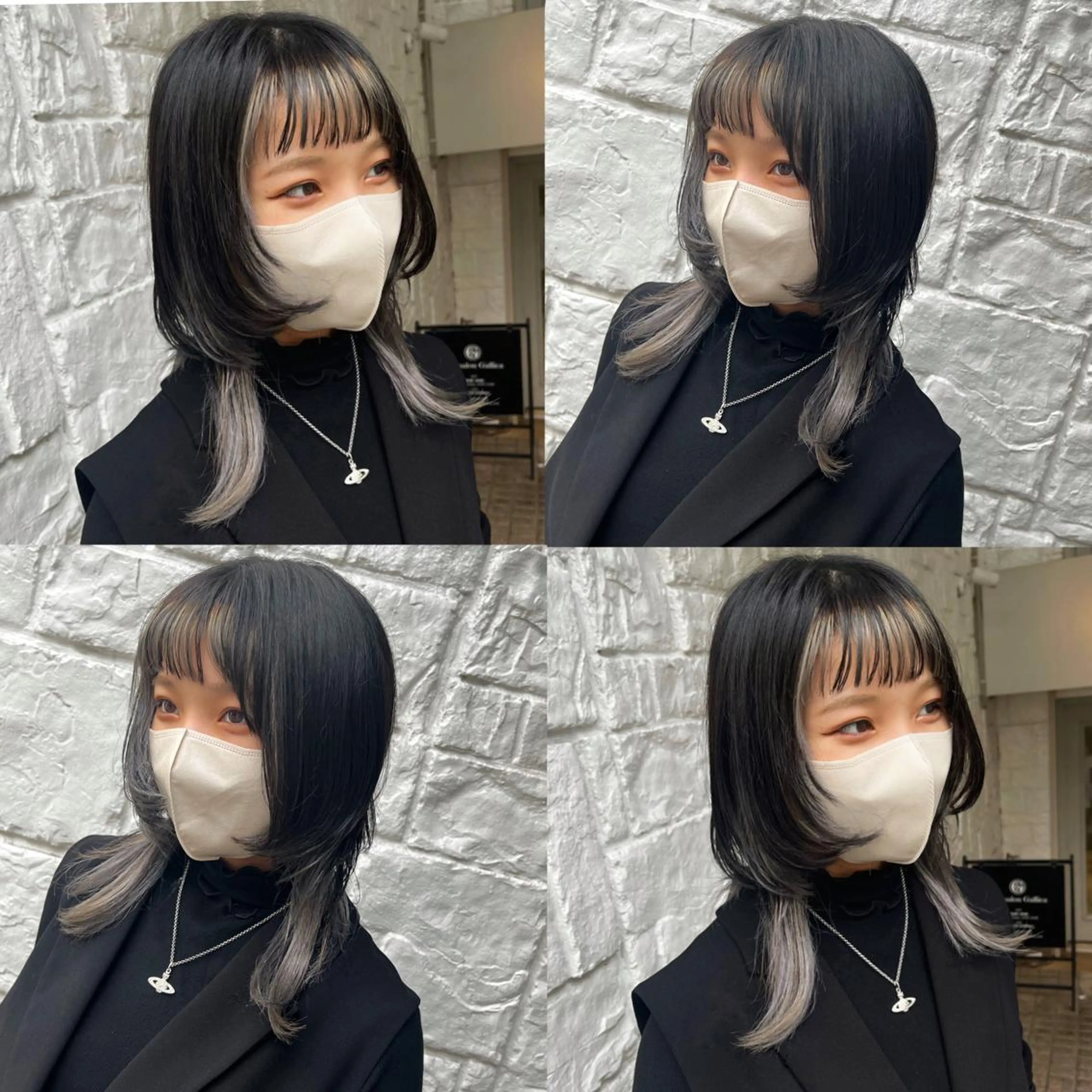 セミロング カラー ダブルカラー ハイトーンカラー インナーカラー シルバー ウルフカット ヘアカラー トリートメント ヘッドスパ ヘアセット カジュアルを女っぽく 𝗮𝘆𝗮𝗰𝗼のヘアスタイル