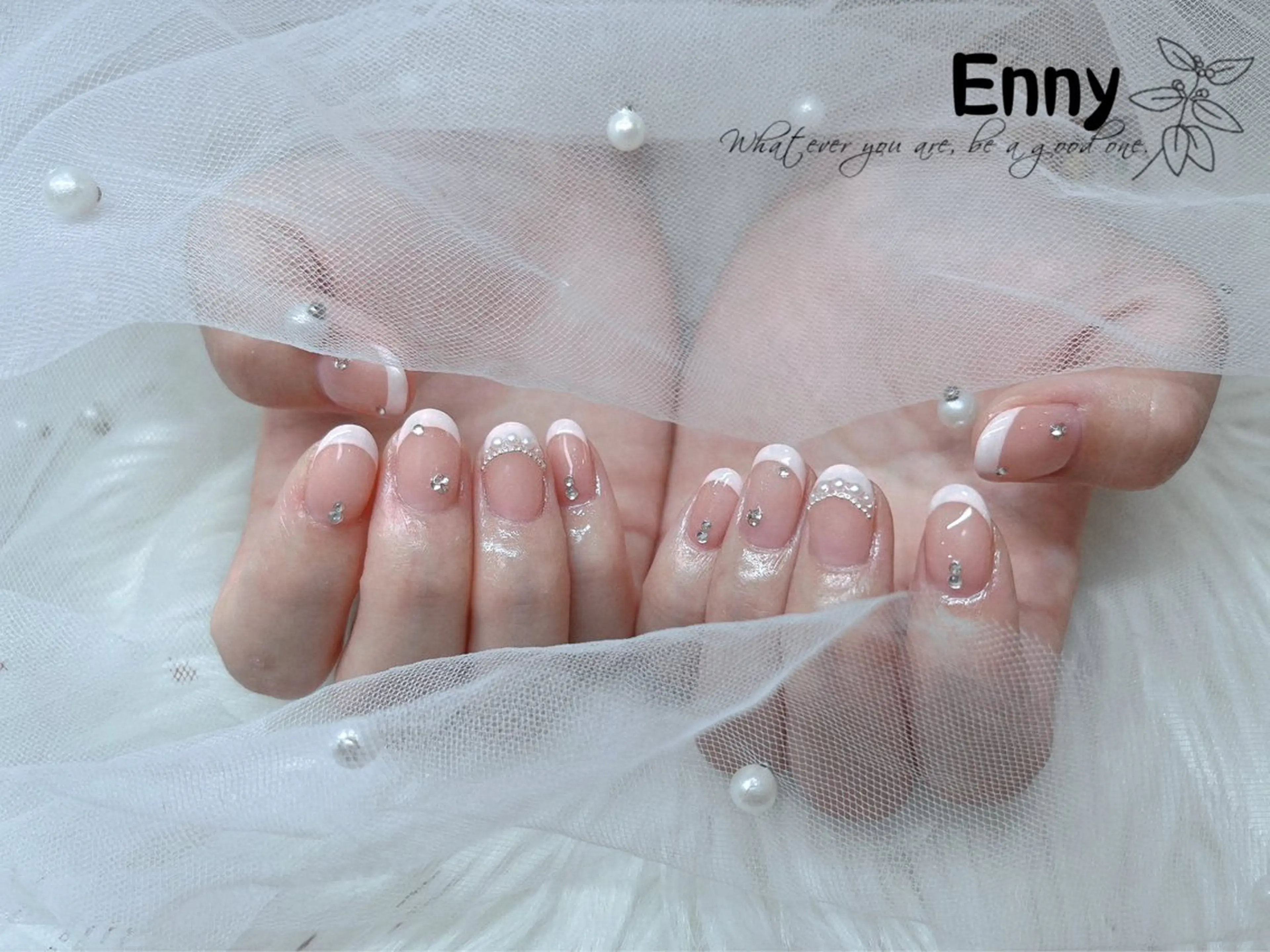 ネイル チークネイル フットネイル フレンチネイル ジェルネイル ガラスフレンチ Enny nail salonのネイルデザイン