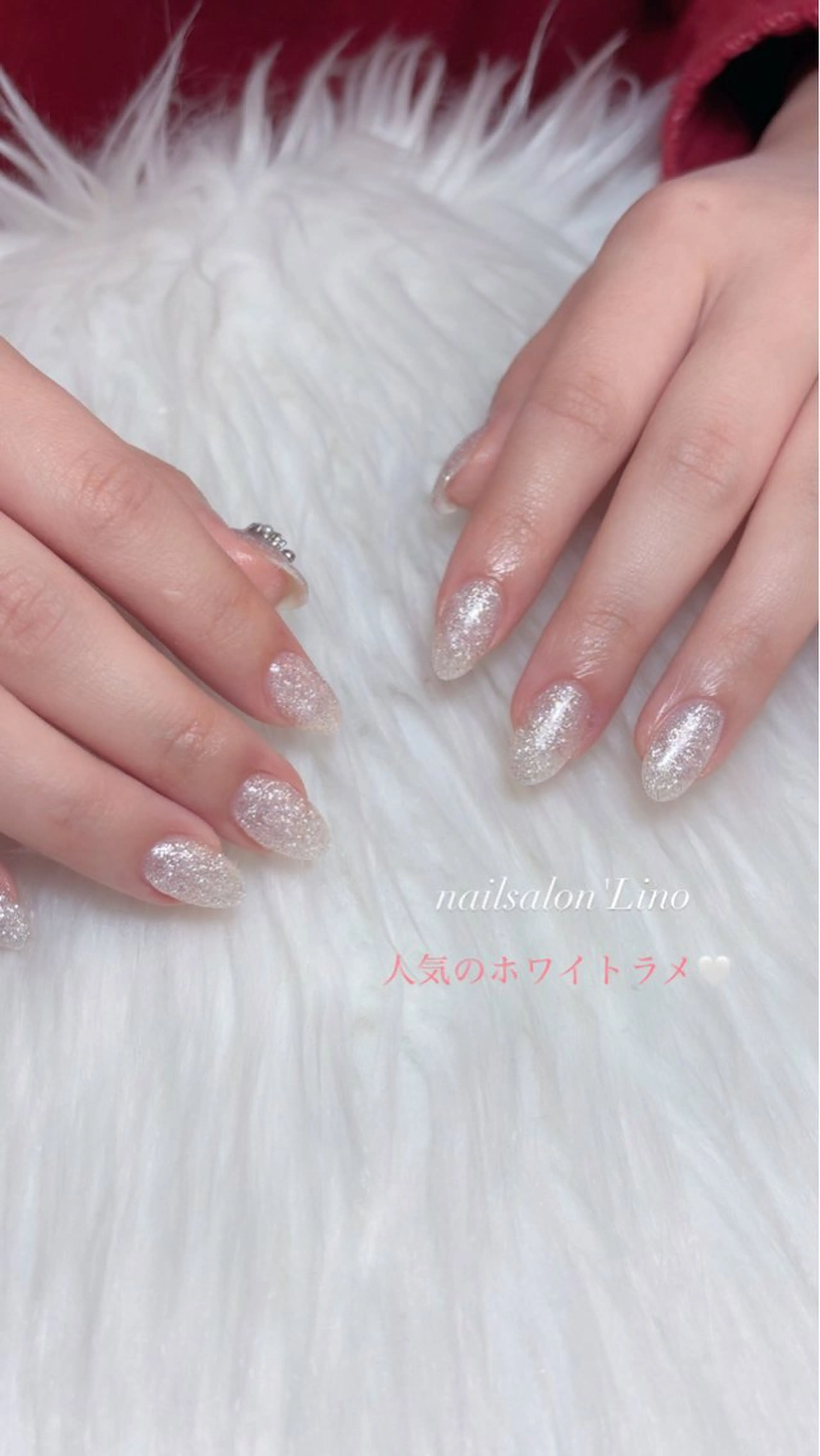 ネイル ラメ(グリッター) ホワイト ハンドネイル Lino𓂃⟡.· Chizuruのネイルデザイン