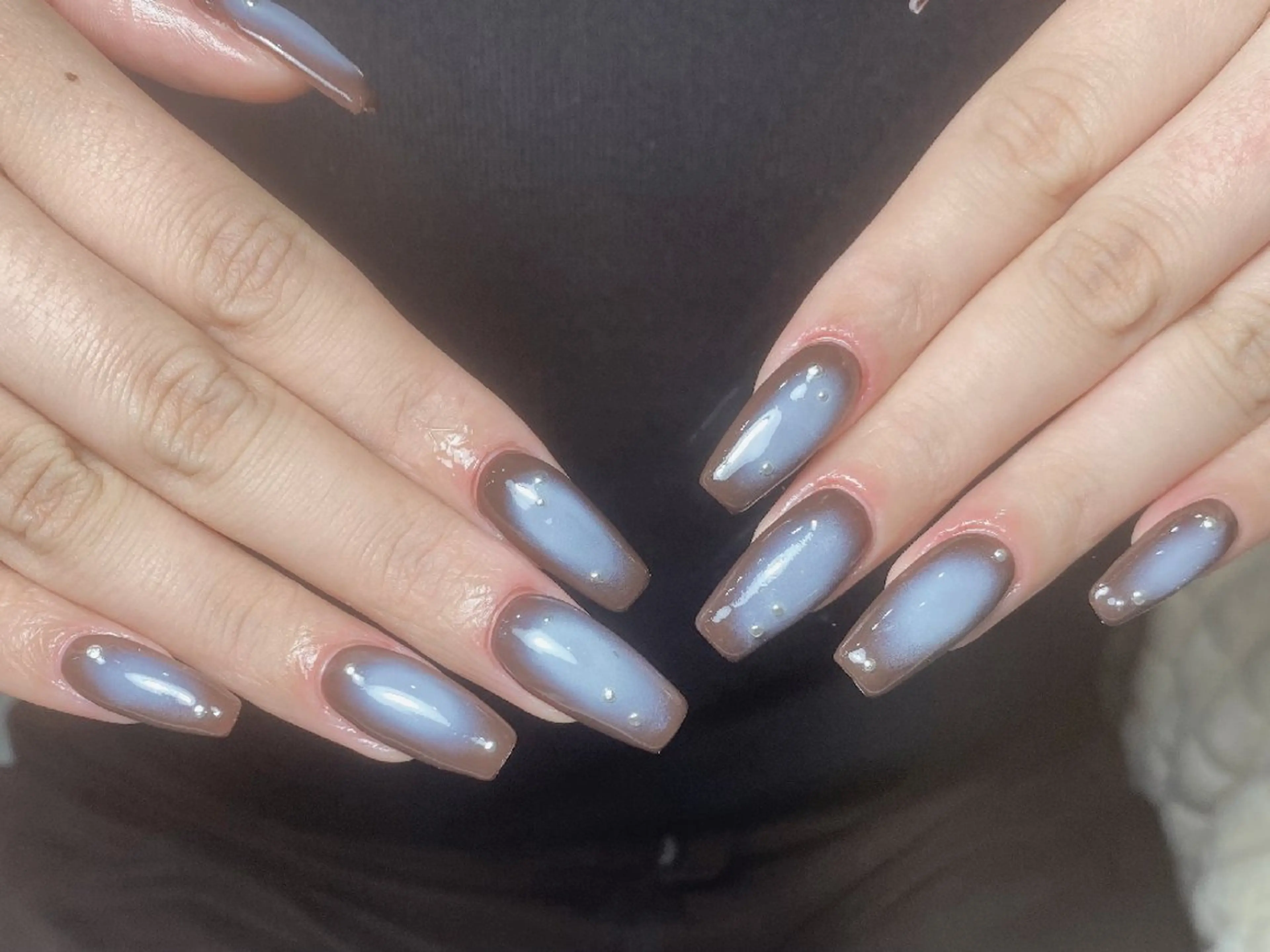 ネイル チークネイル フレンチネイル ジェルネイル ガラスフレンチ キラキラネイル ハンドネイル UM Nail Salonのネイルデザイン