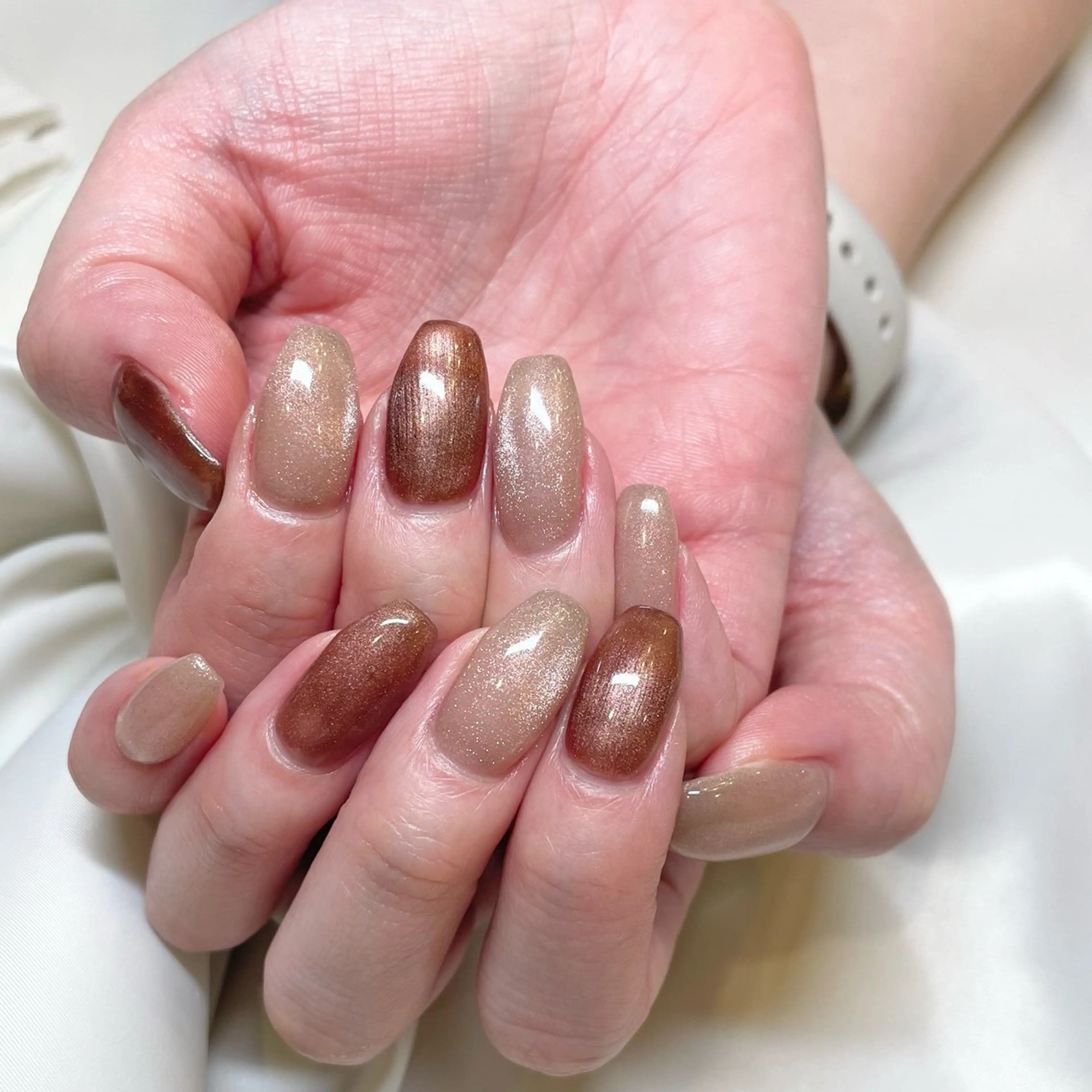 ネイル ブラウン マグネットネイル ハンドネイル ui nailのネイルデザイン