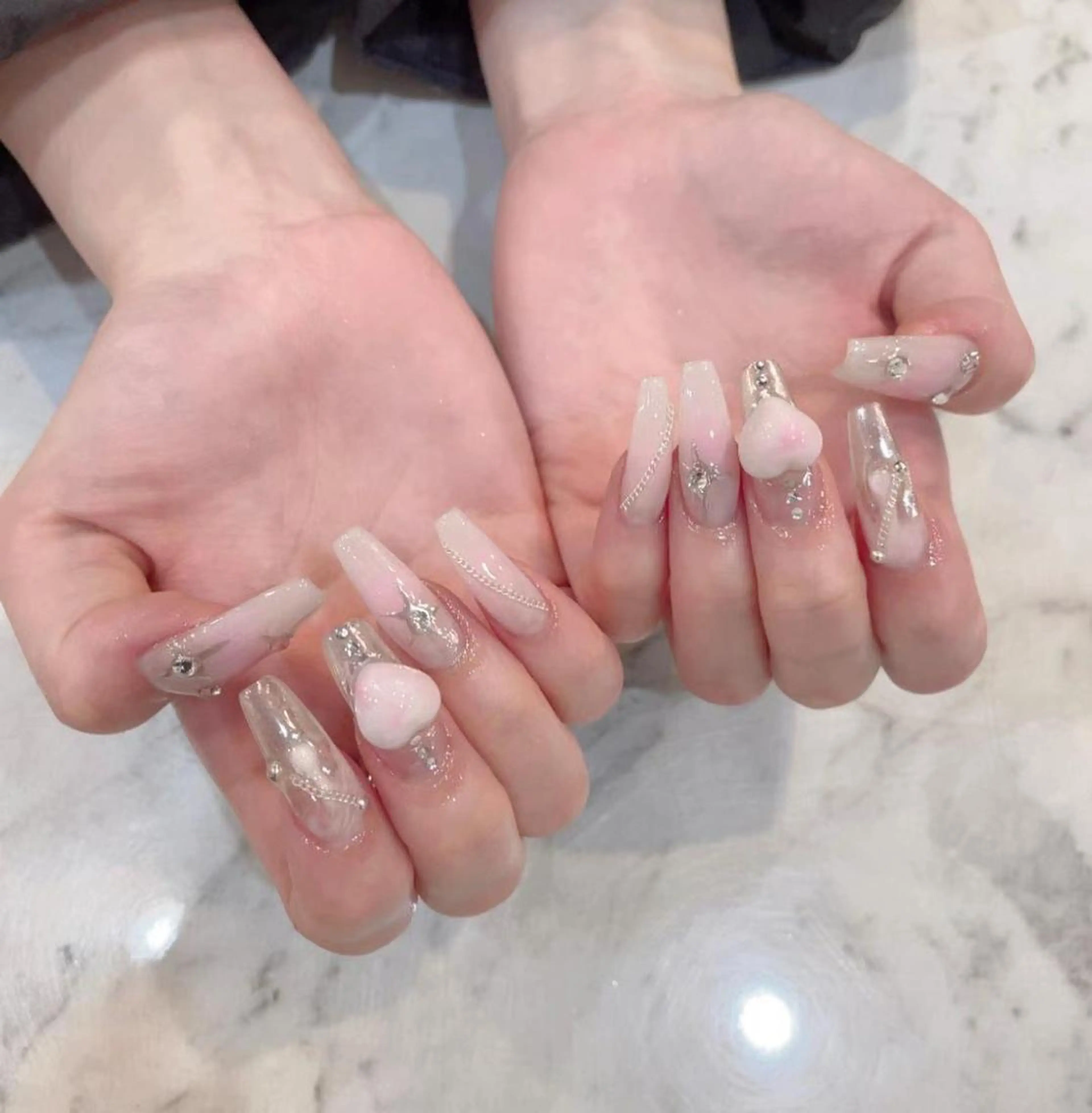 ネイル ハート ミラーネイル ピンク シルバー Babarla nailのネイルデザイン