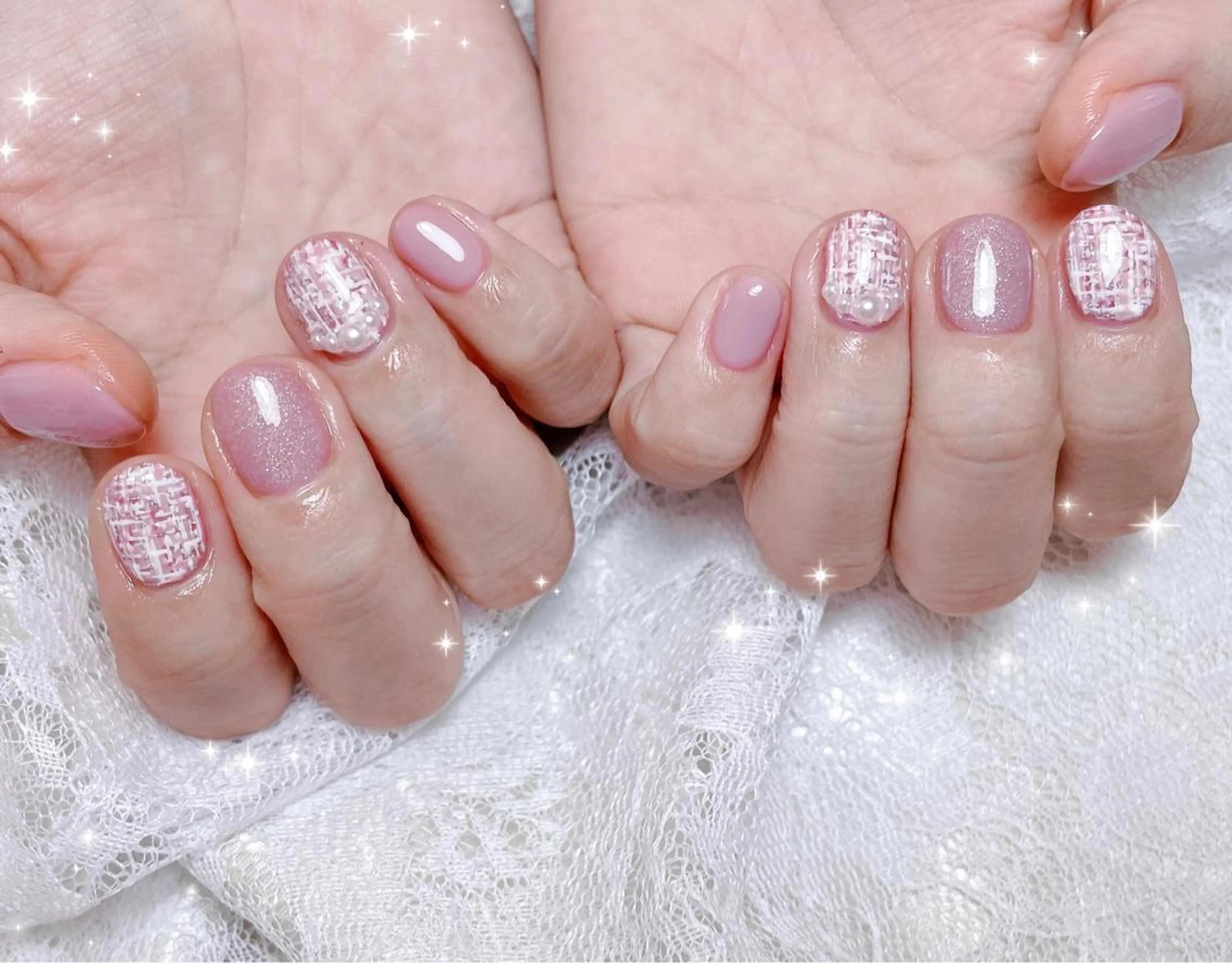 ネイル ピンク ツイードネイル ハンドネイル FLARE NAIL フレアネイルのネイルデザイン