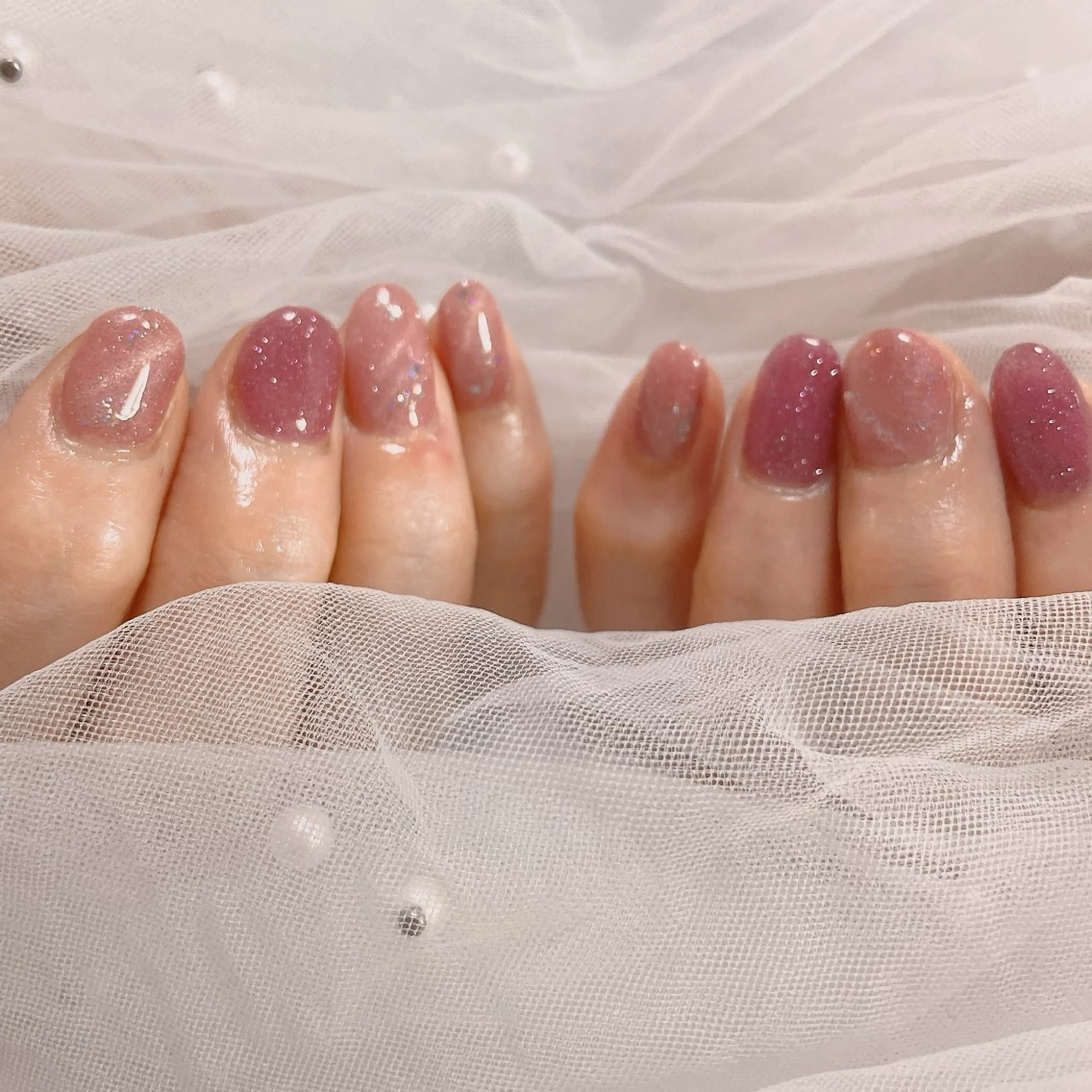 ネイル ラメ(グリッター) ピンク ハンドネイル ネイルサロン なっちゃん(古千谷)のネイルデザイン