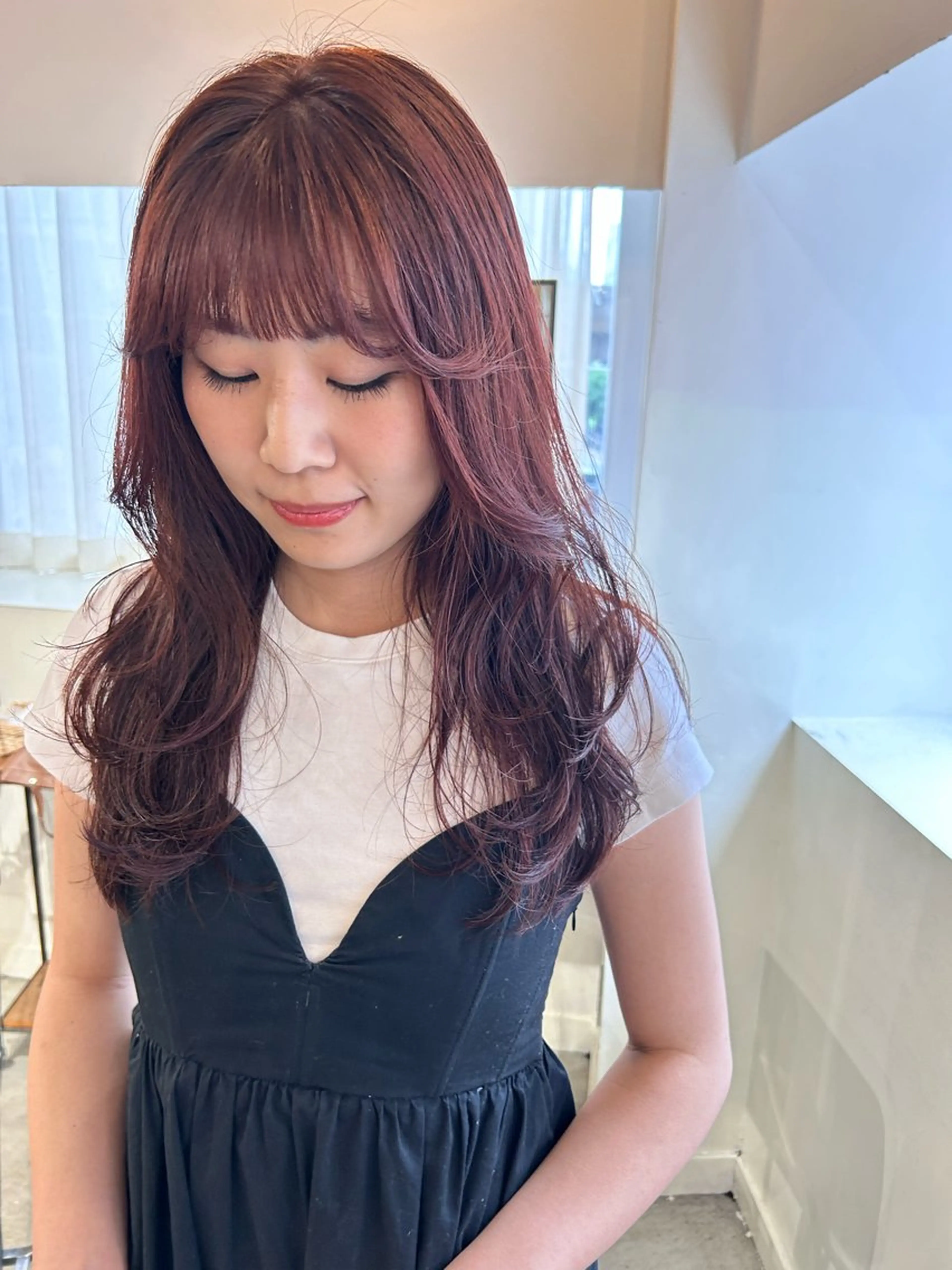 ロング カラー ブラウンカラー ピンクカラー ピンクブラウン レイヤーカット 似合わせカット カット ヘアカラー トリートメント 似合わせヘア/透明感 カラー/ Rioのヘアスタイル