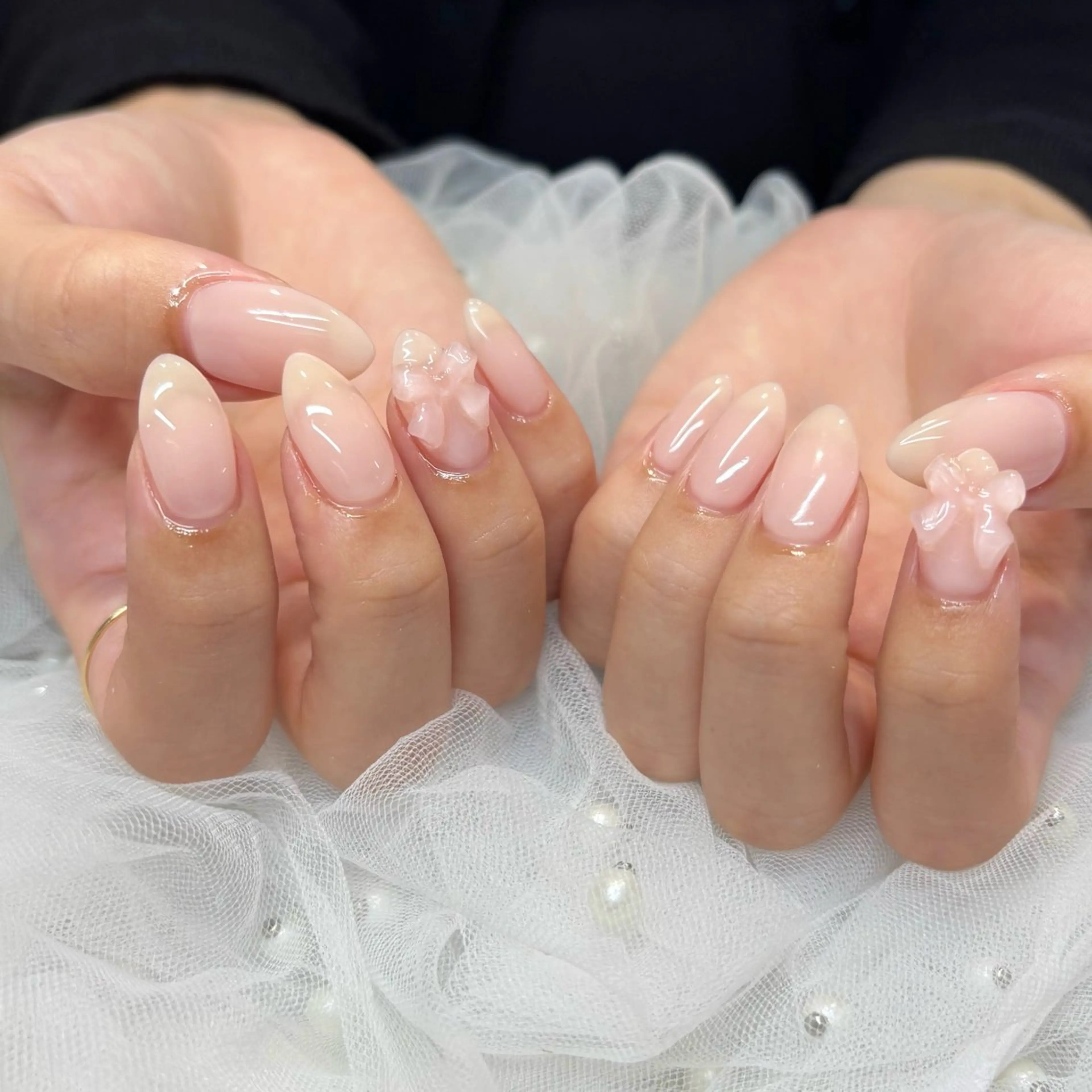 ネイル ピンク リボン ハンドネイル 荒巻 めいのネイルデザイン