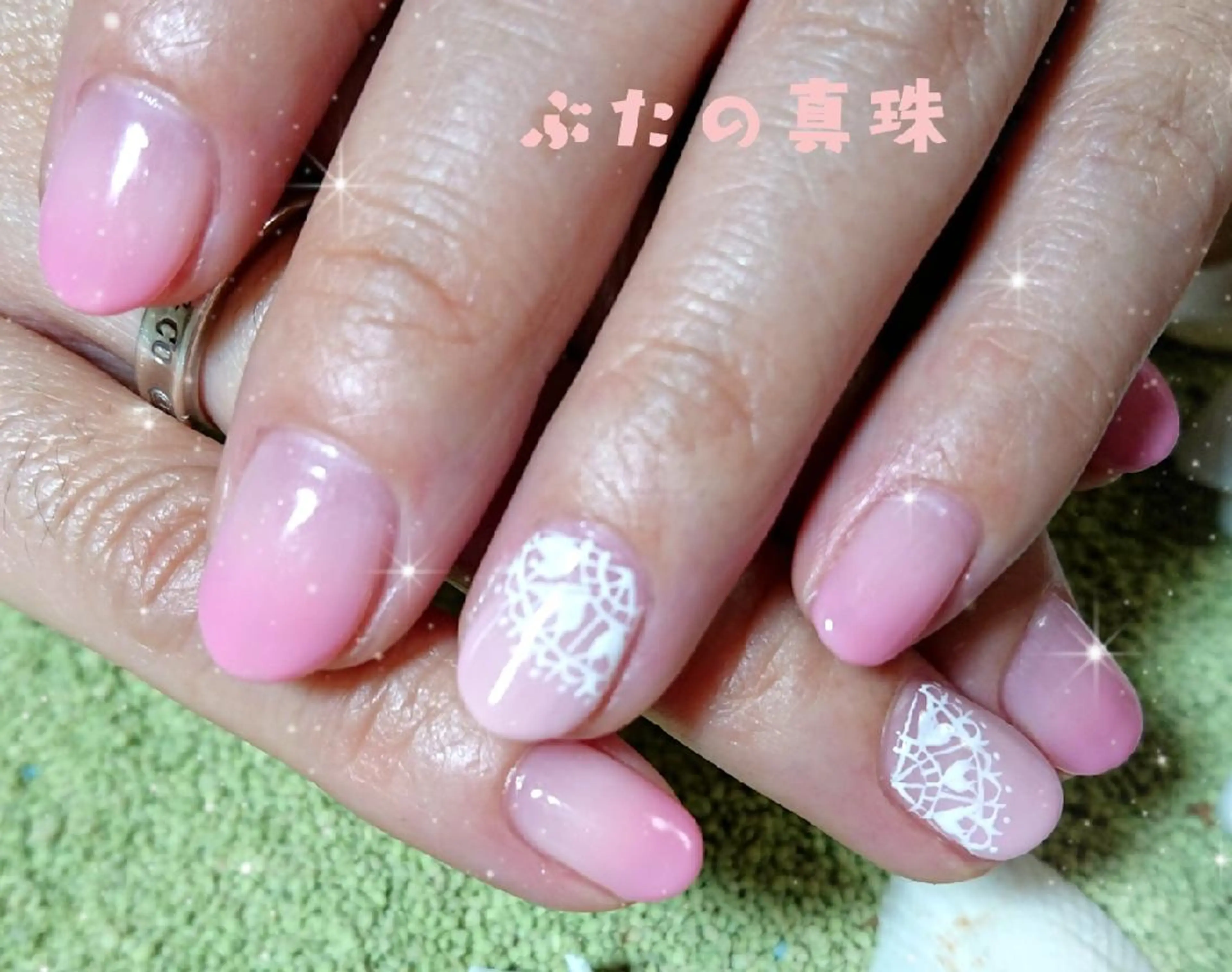 ネイル レース ピンク ハンドネイル 林 珠里のネイルデザイン