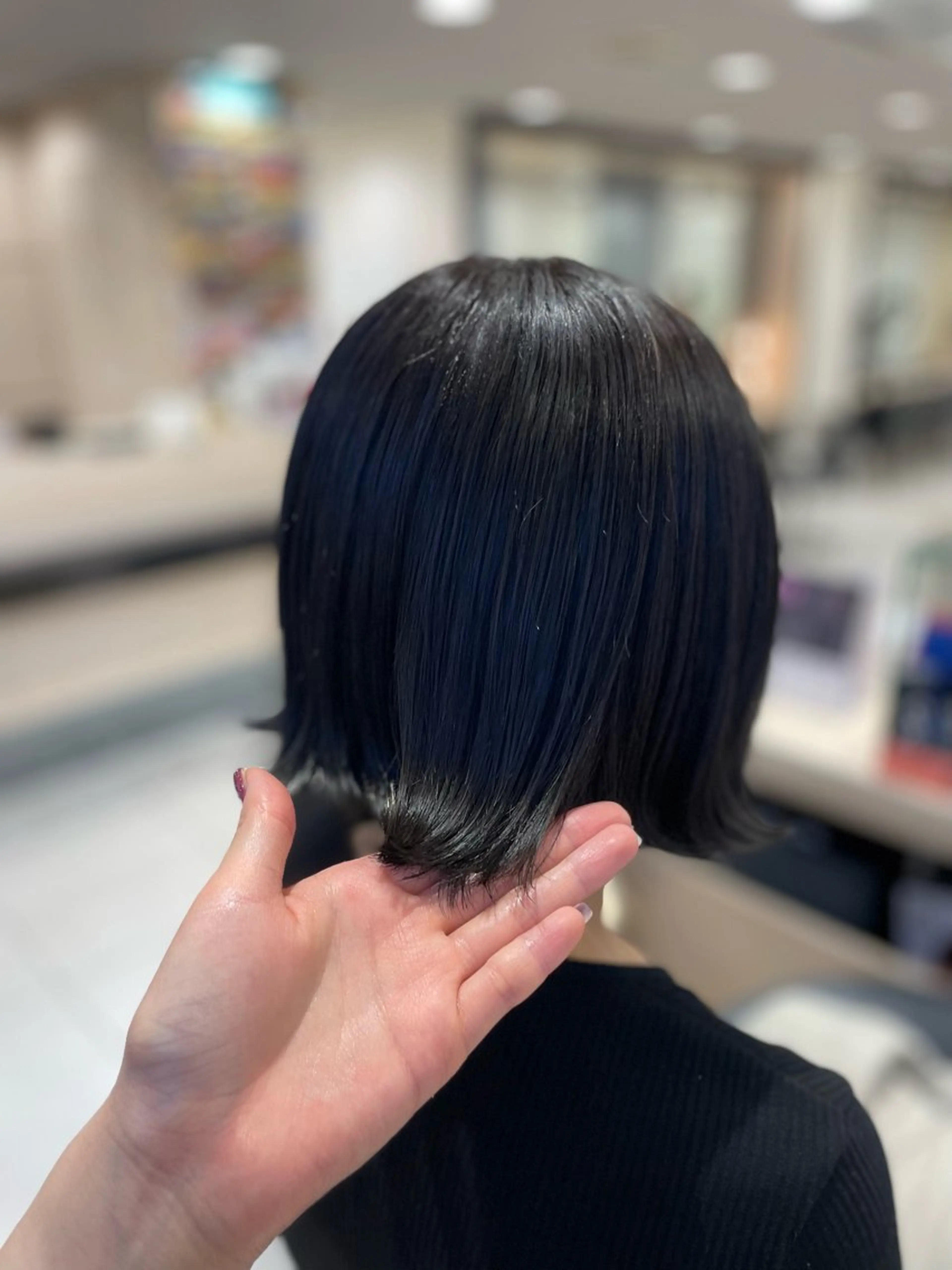 ショート カラー 黒髪 ブルーカラー ブルーブラック クロスパーマ/うる艶 カラー/Kurumiのヘアスタイル