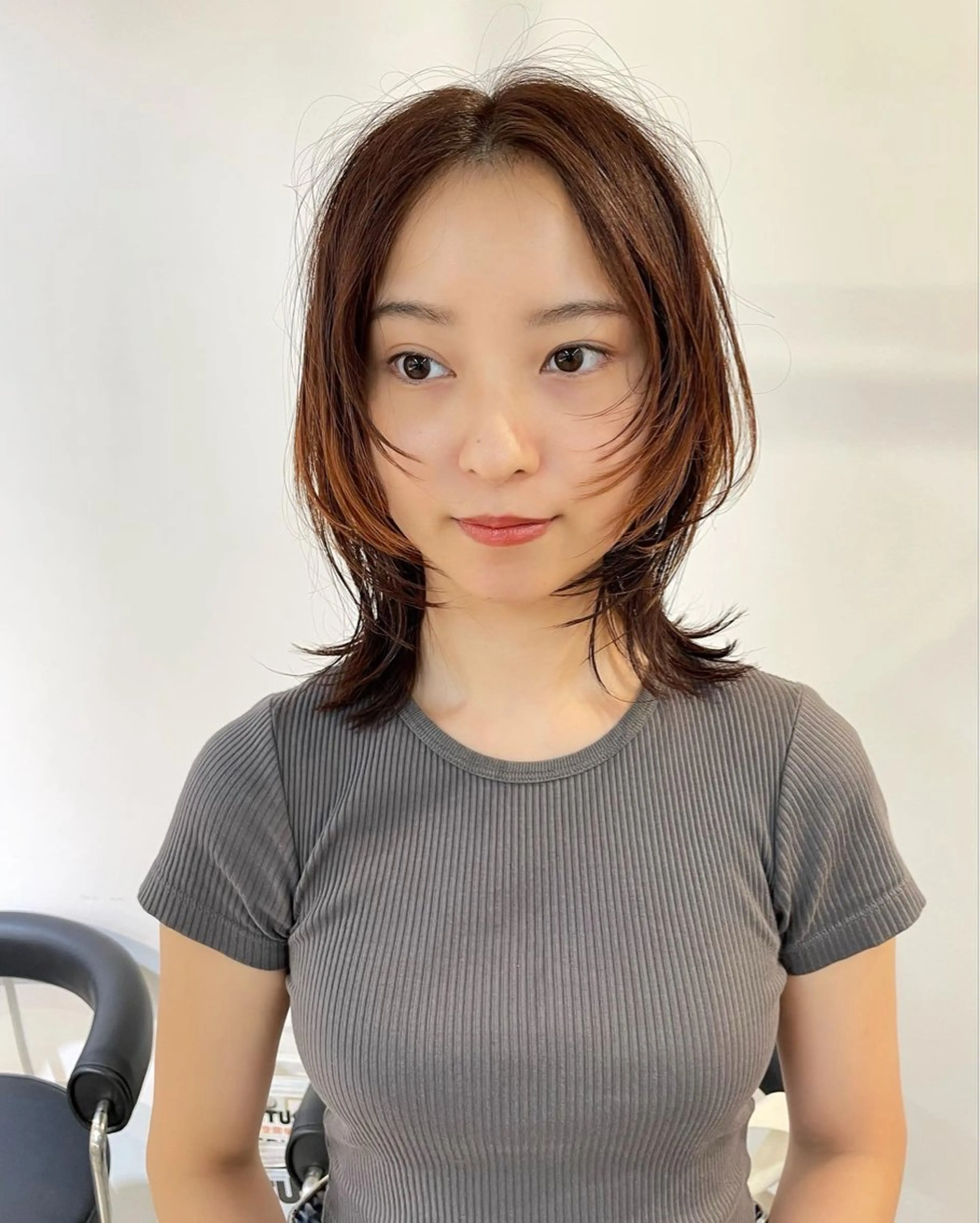 ミディアム カラー デザインカラー オレンジ ウルフカット fit/ madokaのヘアスタイル