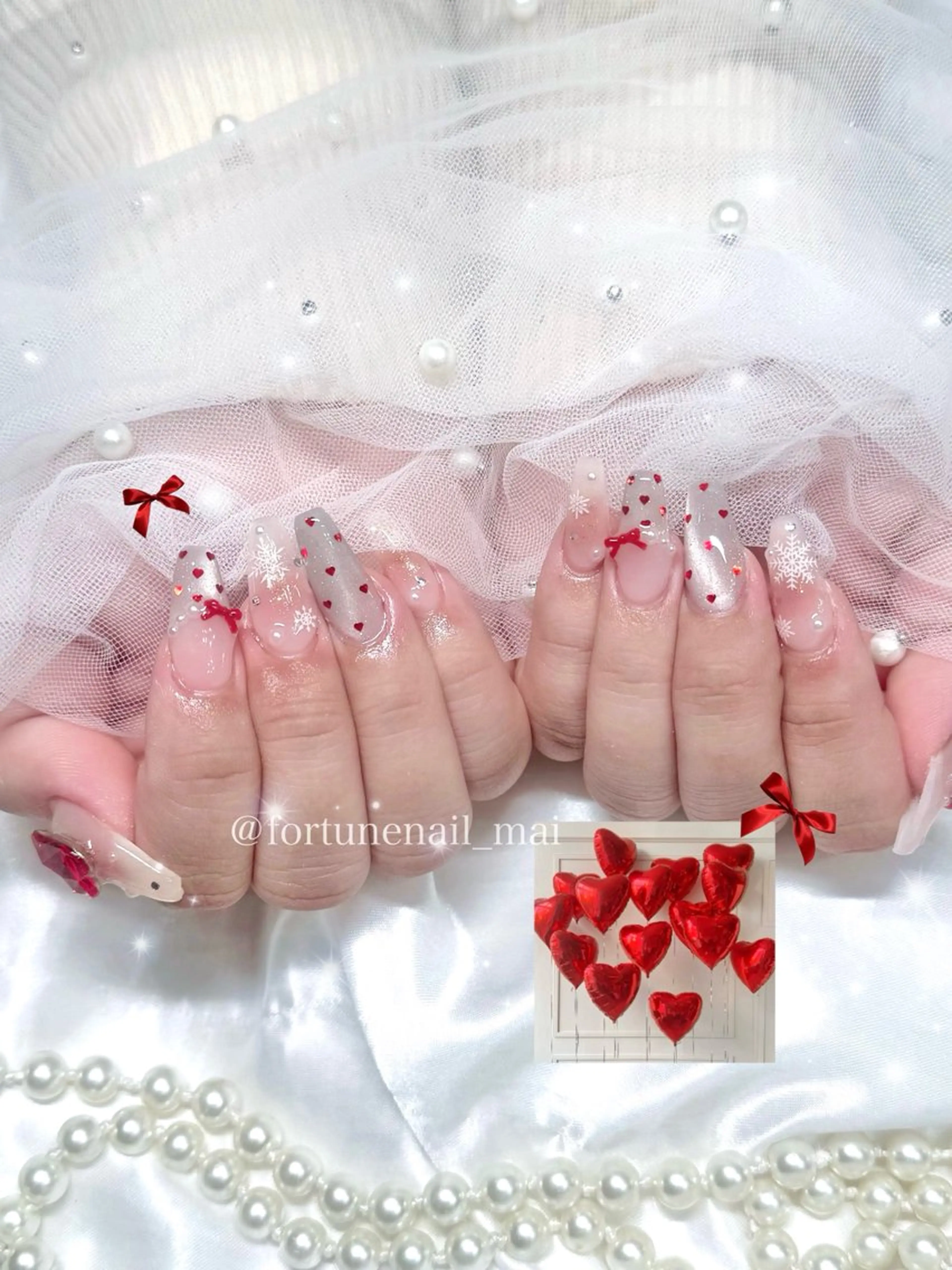 ネイル チークネイル ドット ハート ハンドネイル 🎀Mai 🎀✩.*のネイルデザイン