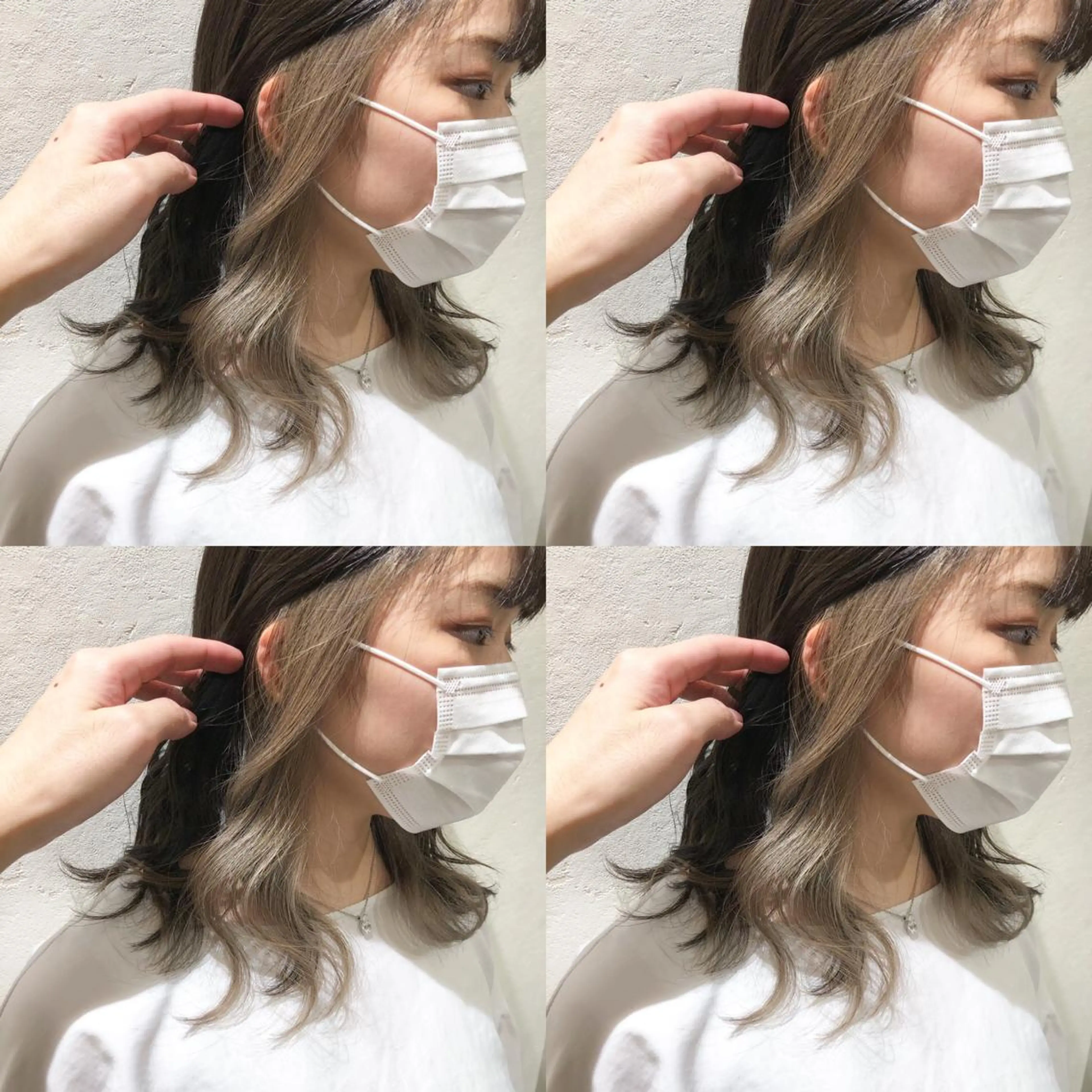 ミディアム カラー ベージュカラー ブリーチ インナーカラー ホワイトベージュ あさだ しゅうたろうのヘアスタイル