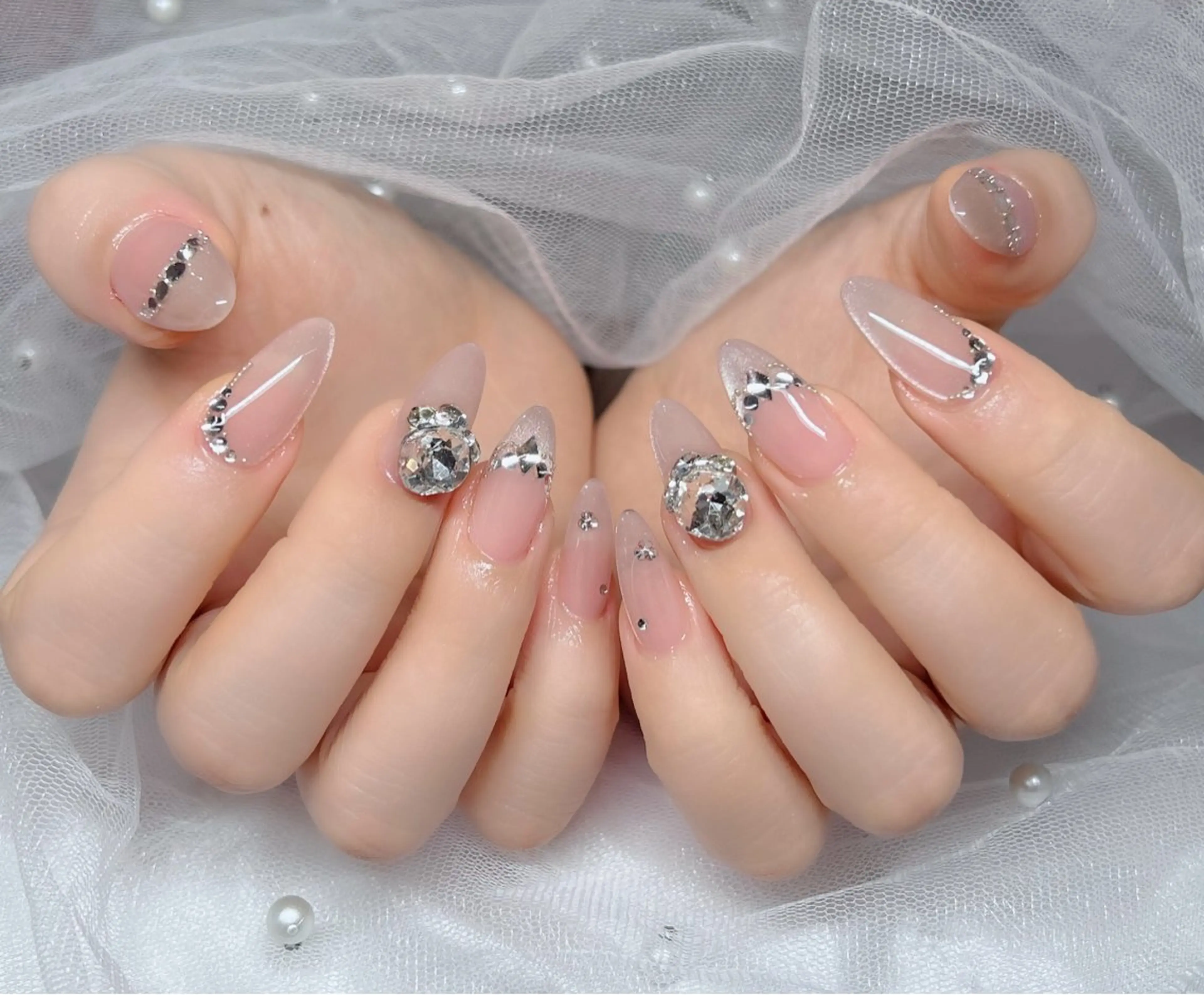 ネイル ハンドネイル 🎀PG🩵 ネイルサロンのネイルデザイン