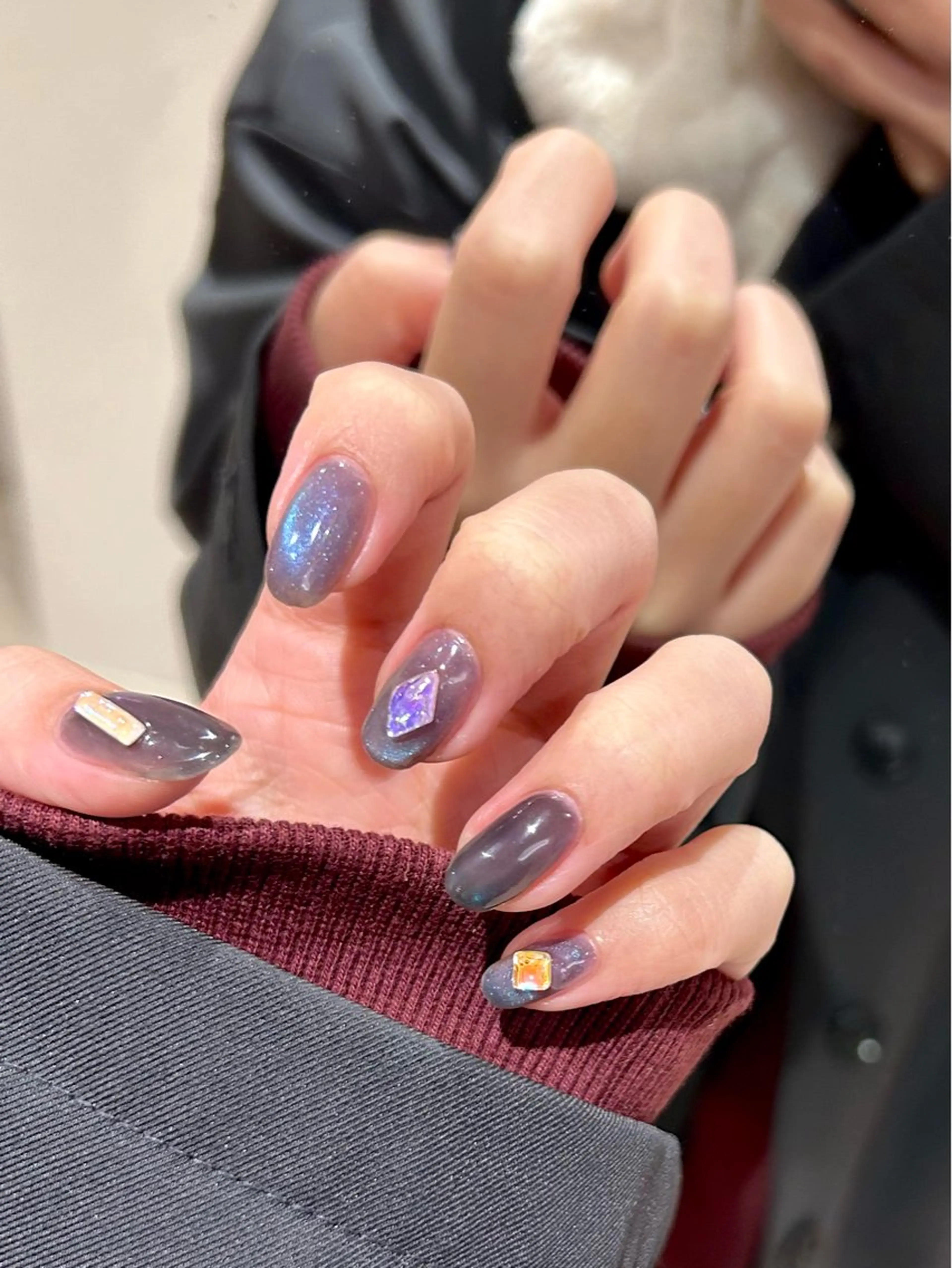 メンズ ネイル オーロラネイル ブルー Lueur 恵比寿 HARUKAのネイルデザイン