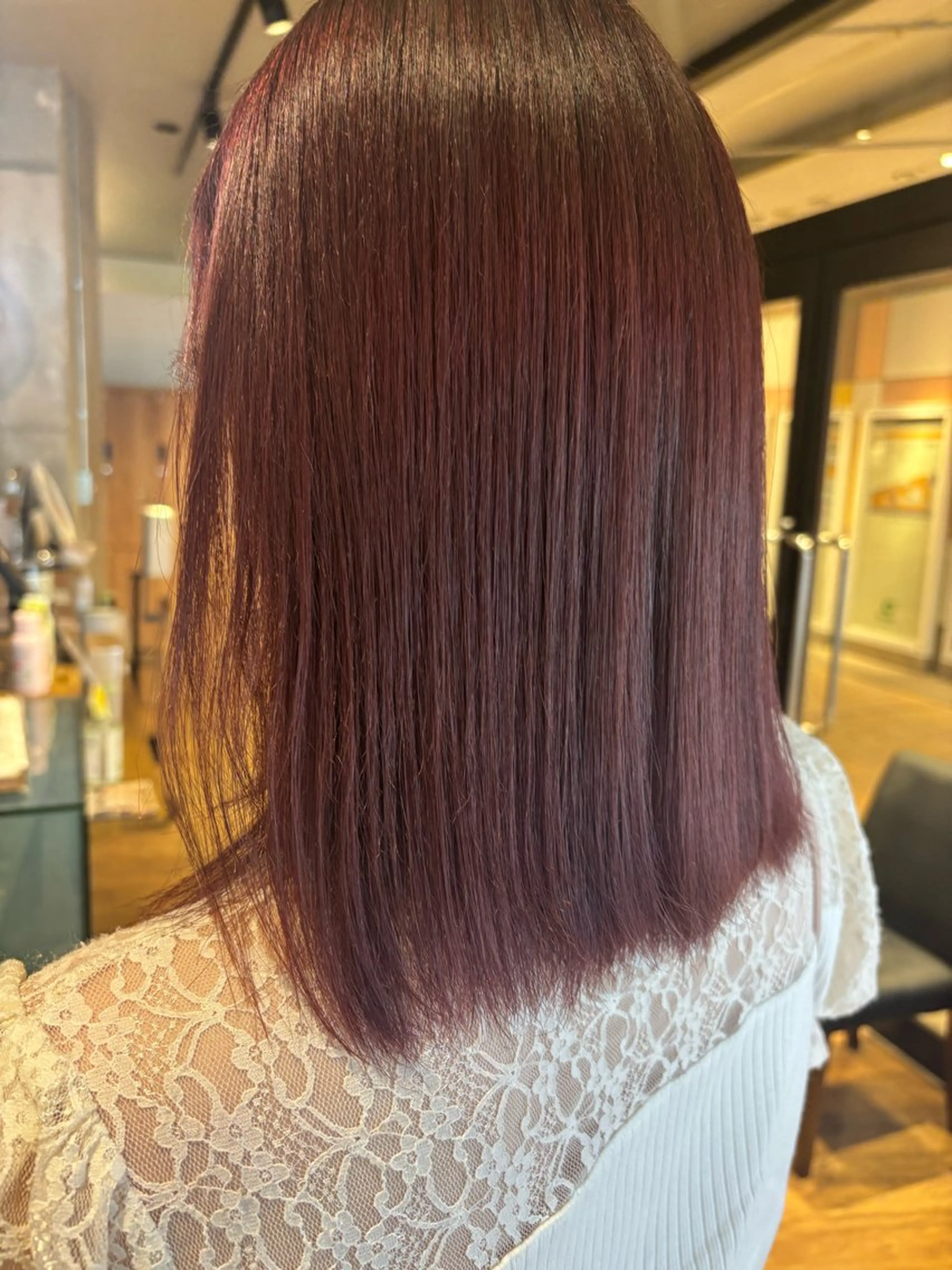 ミディアム カラー ブラウンカラー ピンクカラー ピンクブラウン 🎀ワンレンボブ🎀 ワンカラー　あゆみのヘアスタイル