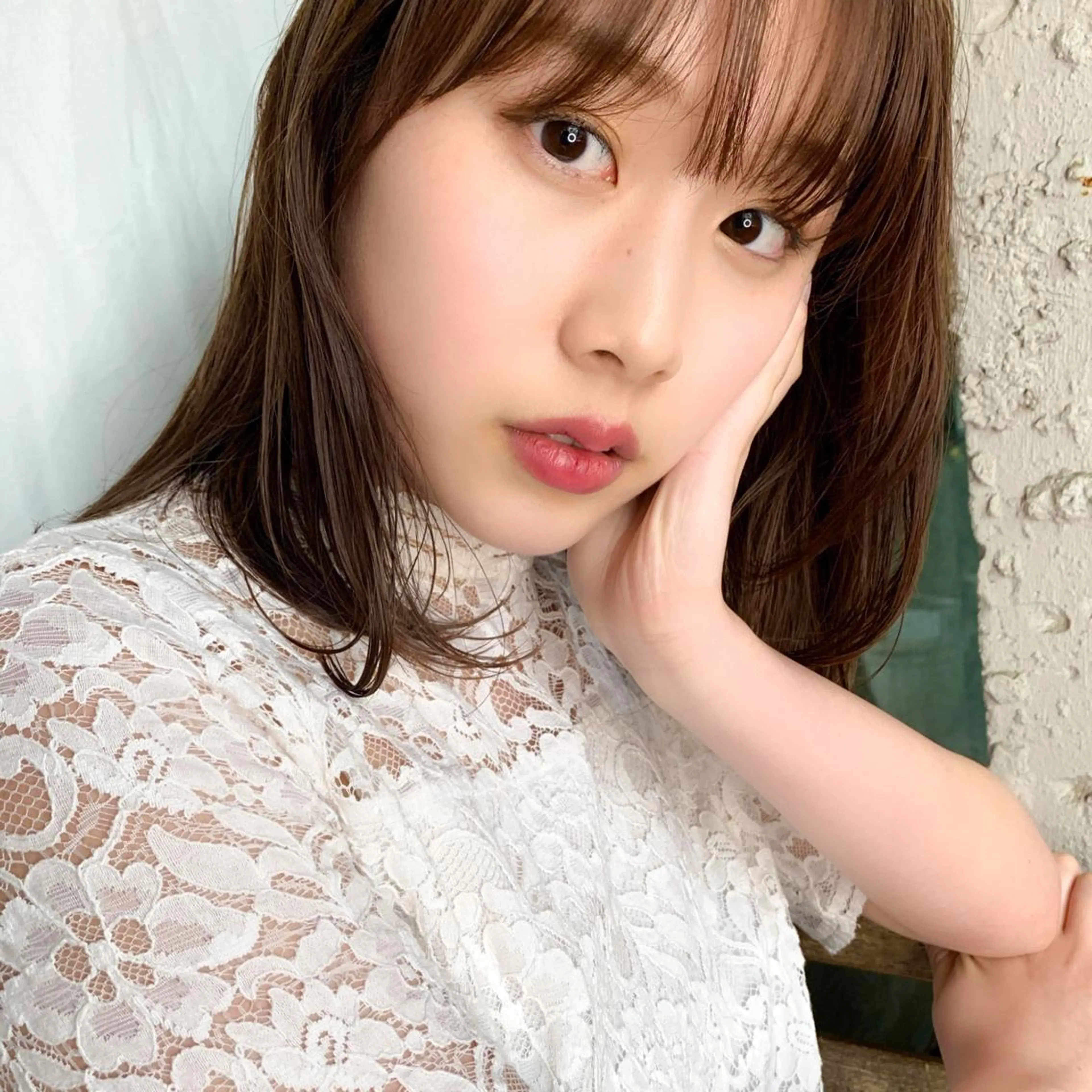 ミディアム カラー ブラウンカラー ピンクカラー 薬院:今泉/上川美幸 ボブ/顔周りレイヤーのヘアスタイル