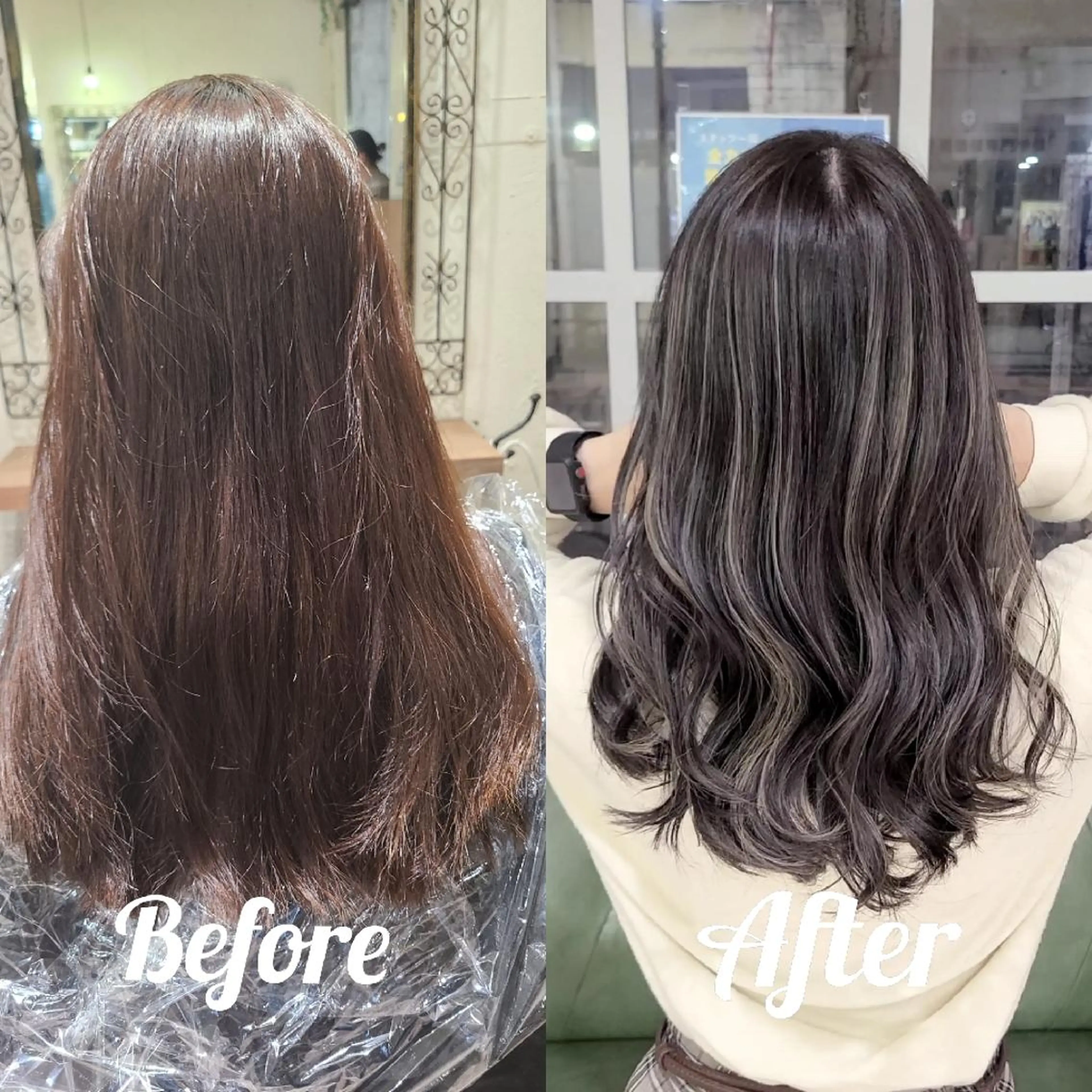 セミロング カラー アッシュ アッシュグレー バレイヤージュ ベージュカラー ブリーチ カット ヘアカラー トリートメント バレイヤージュ/ ハイライト/大内格のヘアスタイル