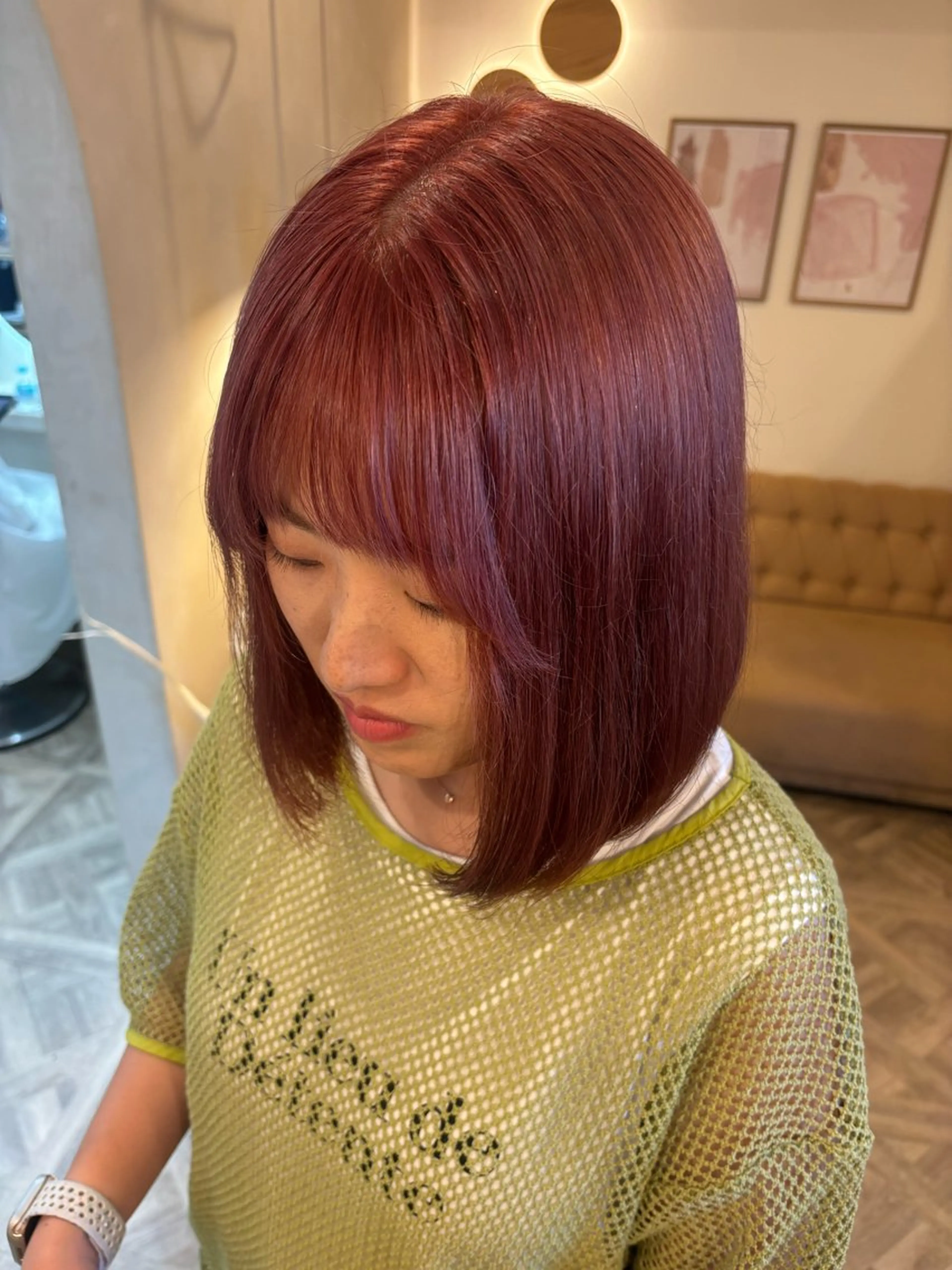 ミディアム カラー ヘアカラー トリートメント ミルクティ/ピンク/ レイヤー/yuriaのヘアスタイル