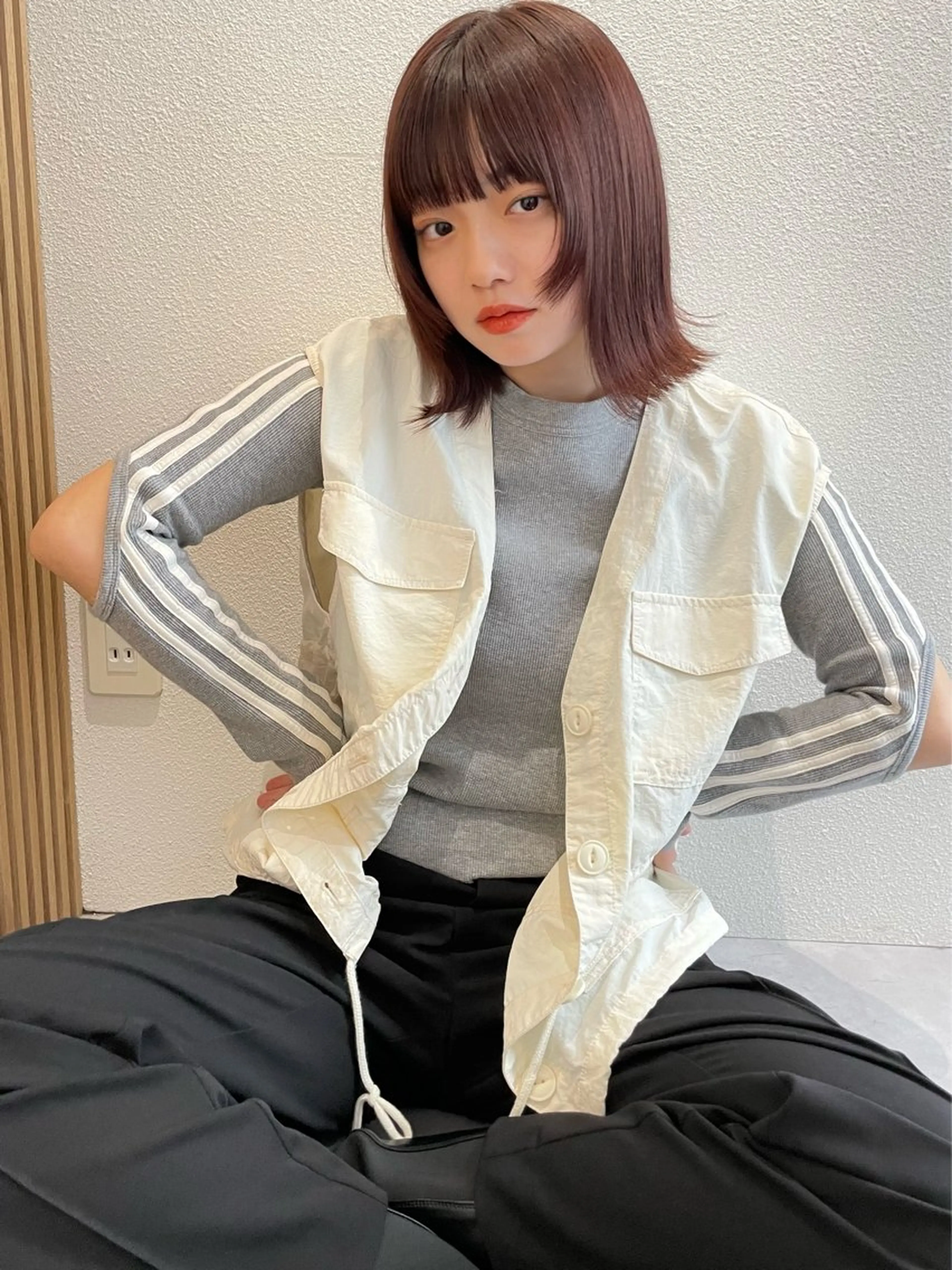 ミディアム ボブ 顔まわりレイヤー レイヤーカット カット ヘアカラー くどうももか 浦和　ショート　ボブのヘアスタイル