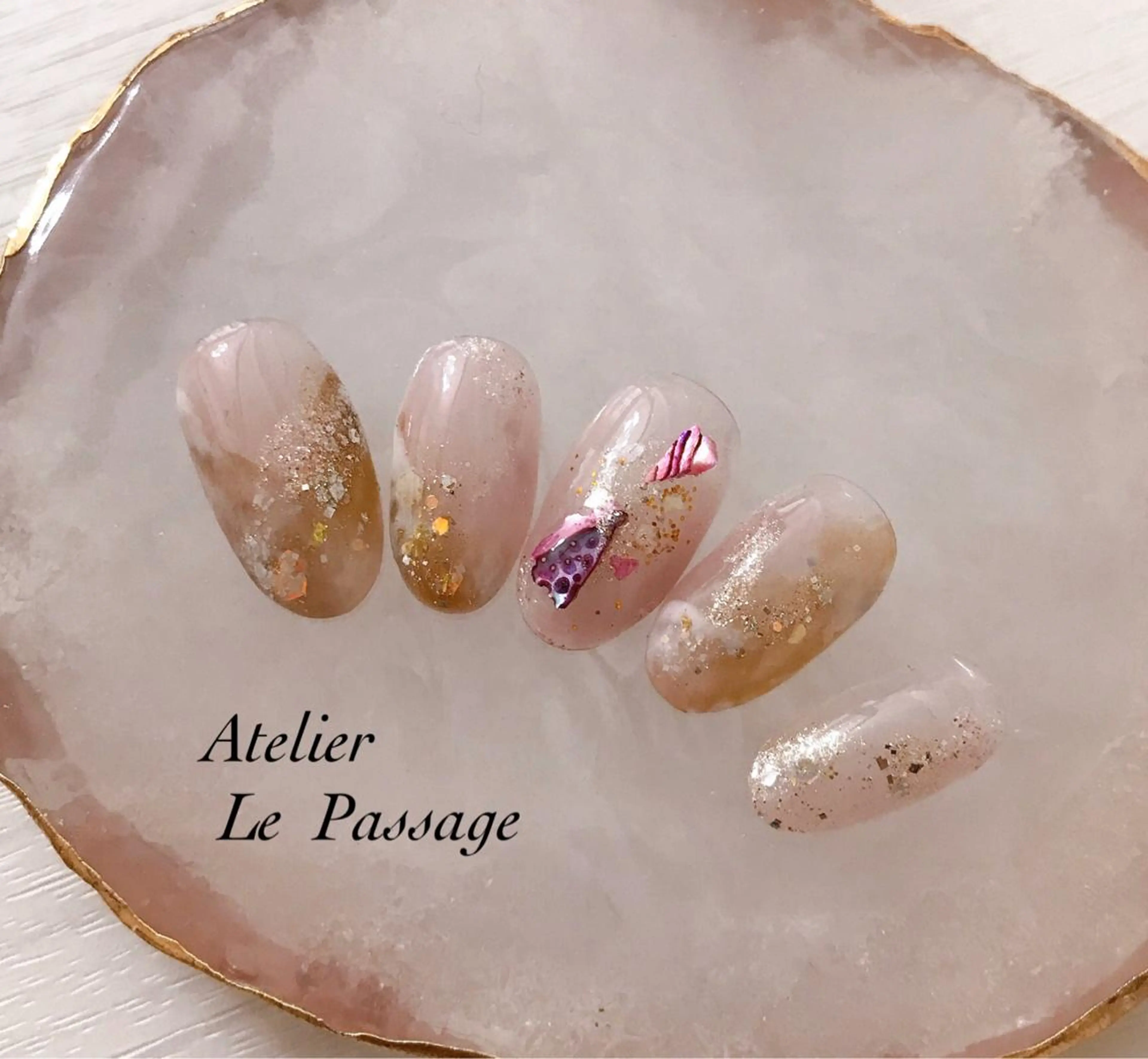 ネイル ジェルネイル 大理石ネイル(マーブル) ニュアンスネイル パラジェル ピンク Atelier Le Passage所属・h nakatsukaのネイルデザイン