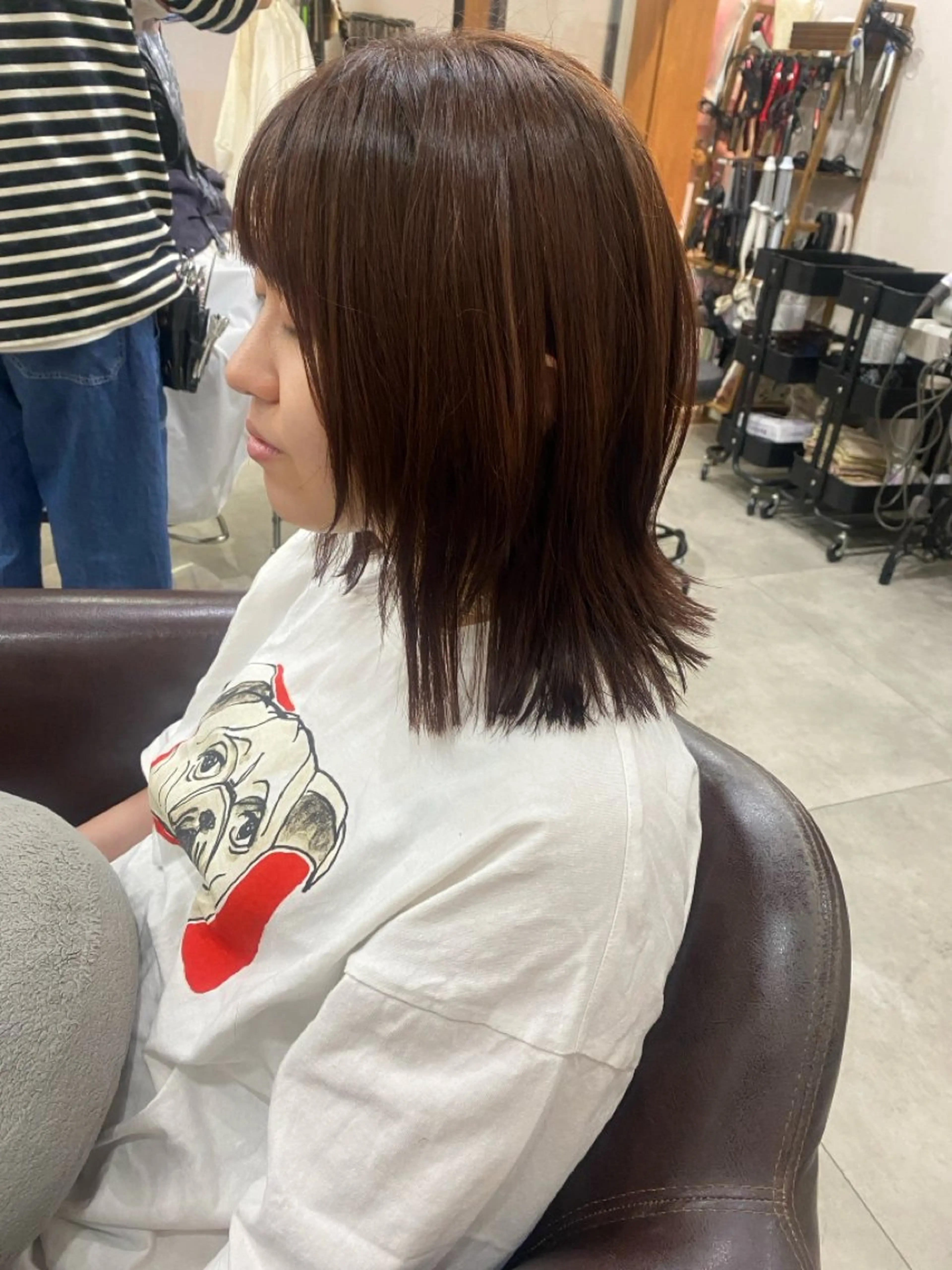 ミディアム ピンクブラウン ボブ くびれヘア 外ハネヘア 松村 崇弘のヘアスタイル