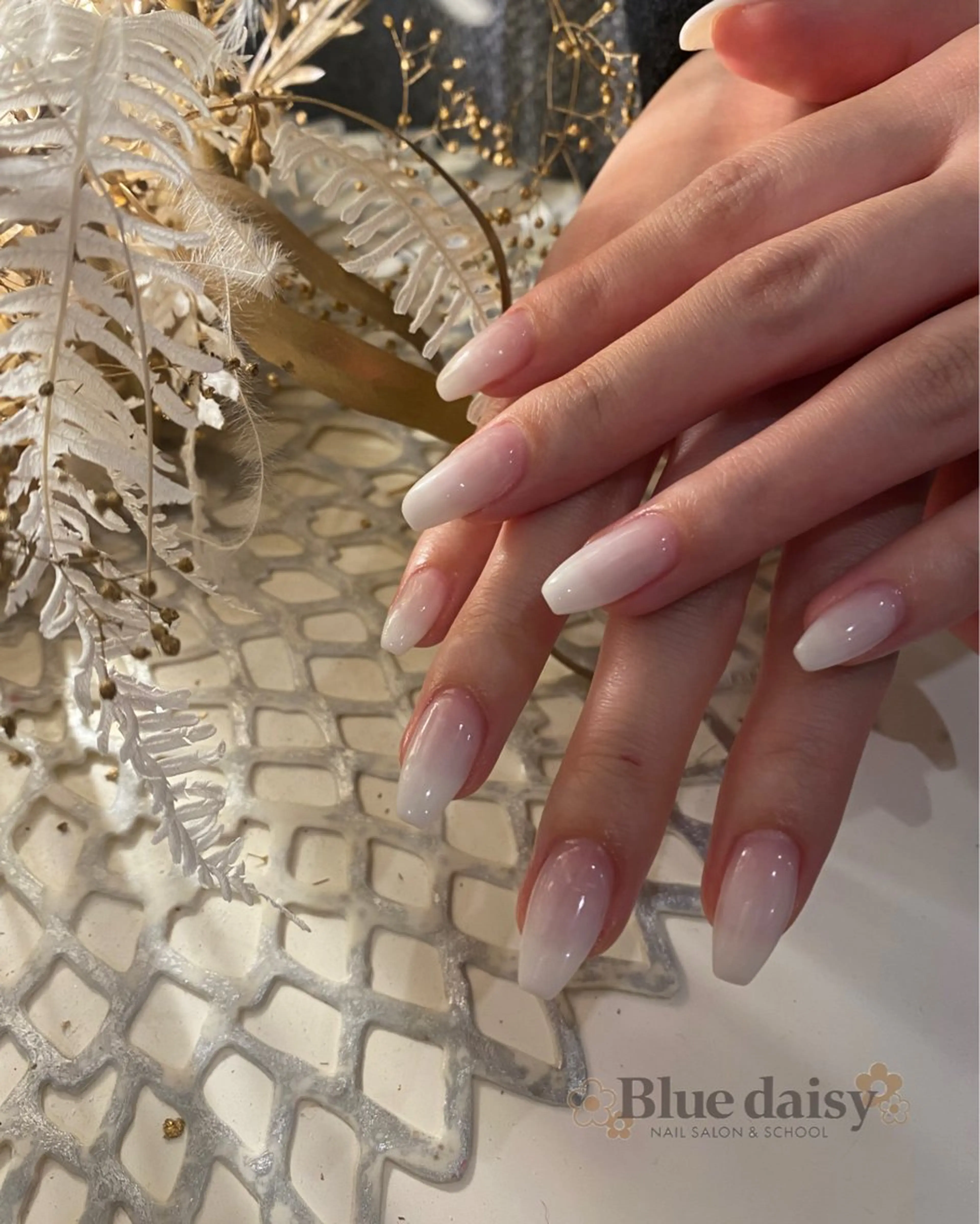 ネイル ジェルネイル グラデーション マグネットネイル 持ち込み パラジェル ハンドネイル Blue daisy 栄本店のネイルデザイン