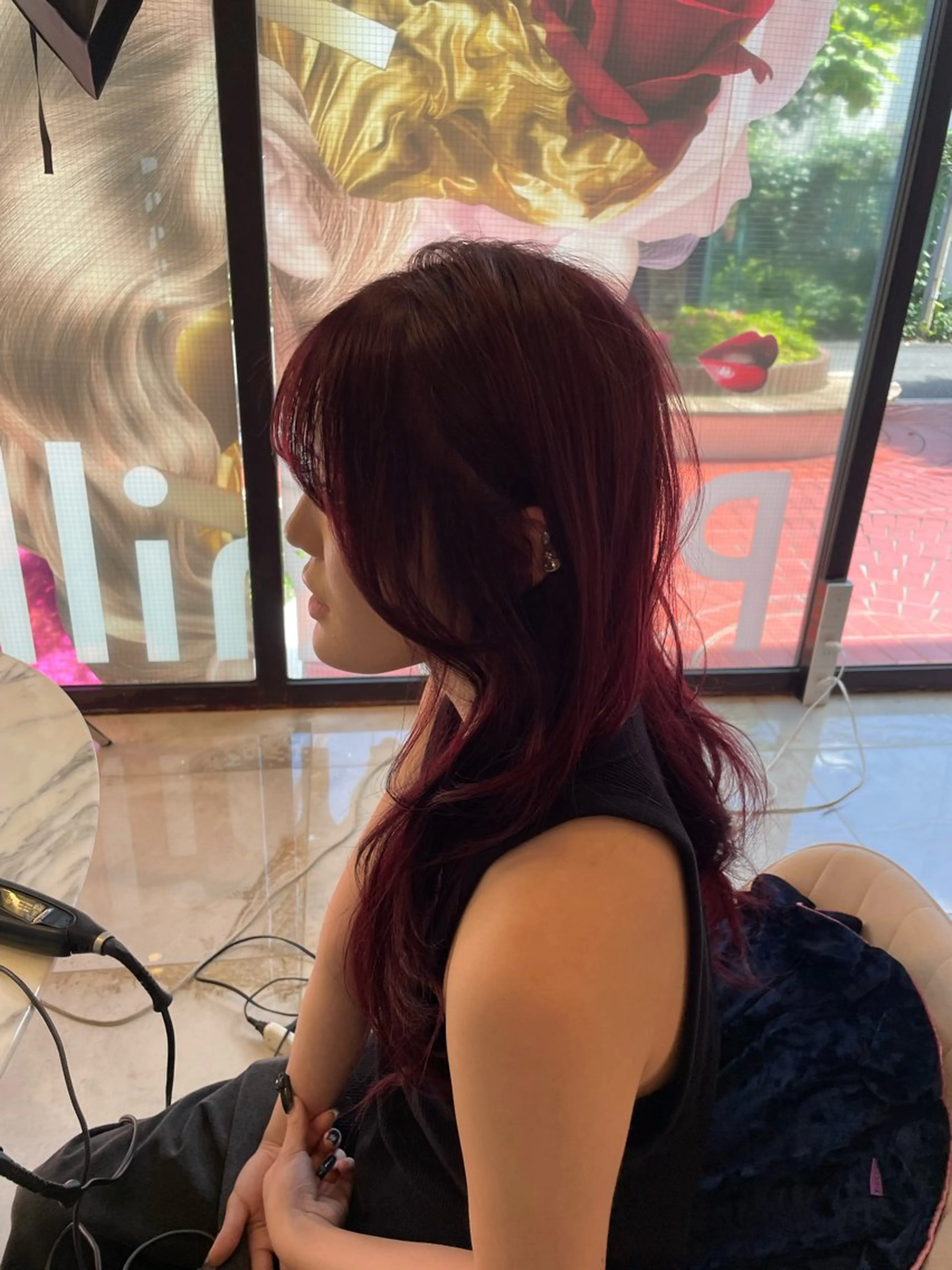 ロング カラー ヘアアレンジ 黒髪 ユウナ ︎︎‪ MIRRORのマツエク・マツパデザイン