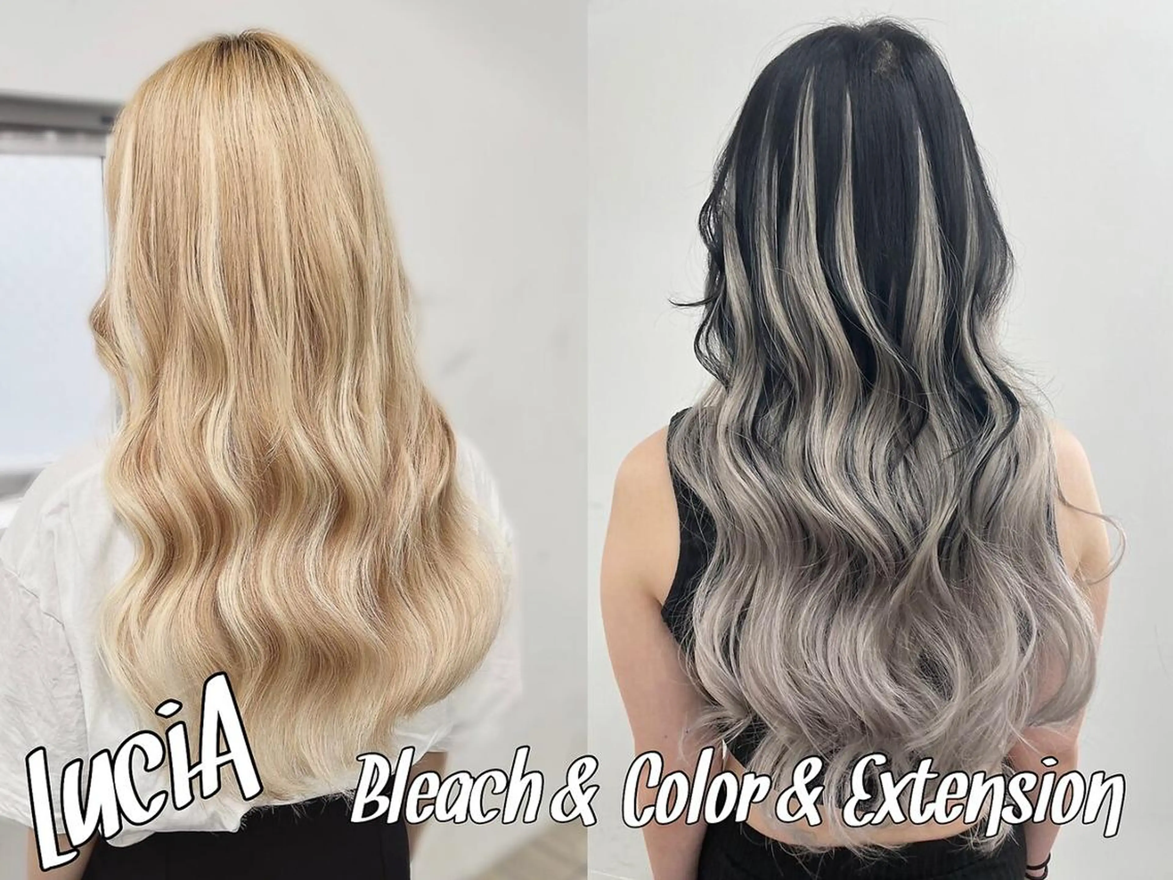 ロング ヘアアレンジ カラー シールエクステ アディクシーカラー バレイヤージュ ブリーチ ケアブリーチ LuciA エクステカラーのヘアスタイル