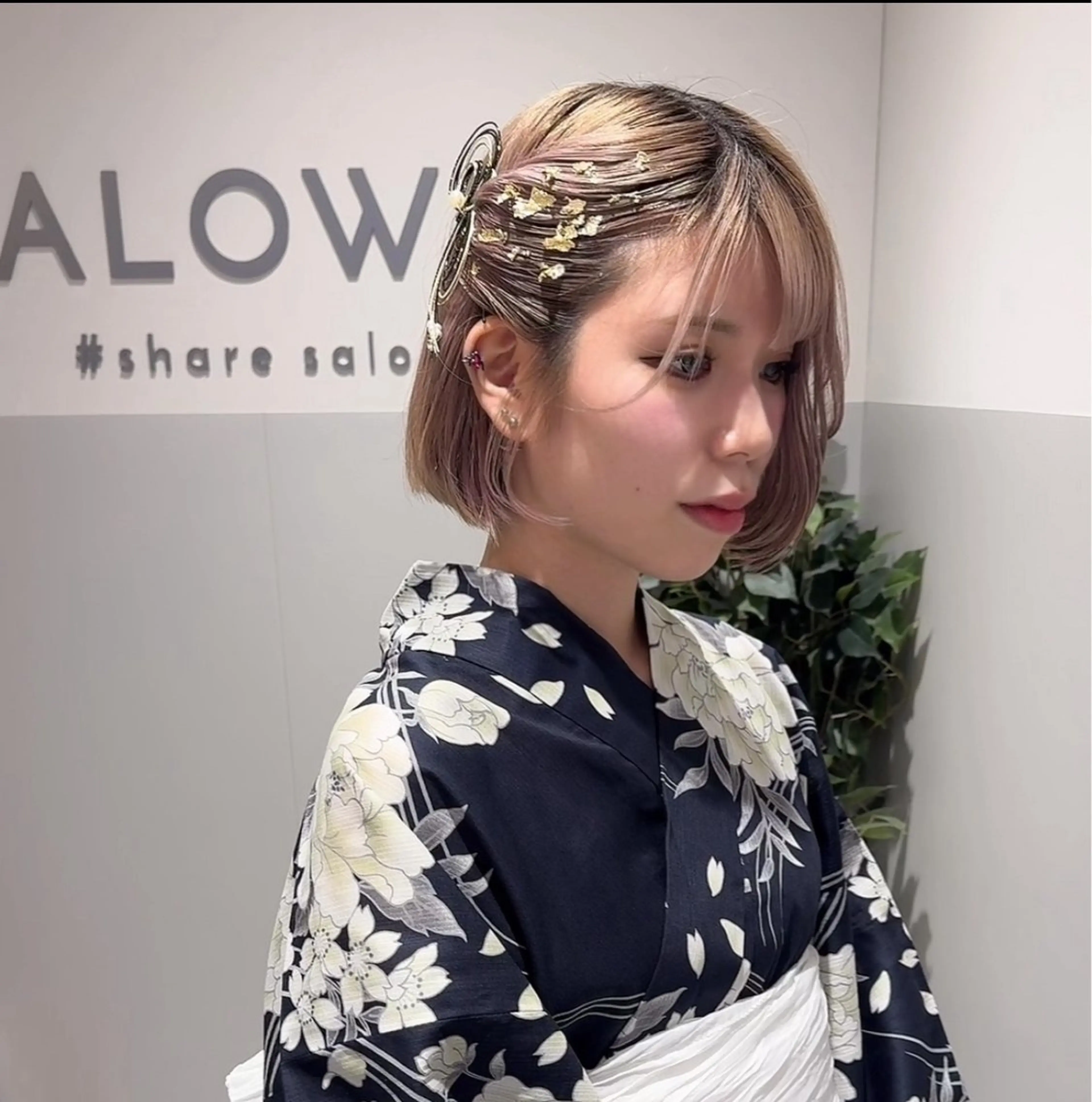 ヘアアレンジ ボブ 浴衣 レイヤーカット✂︎池 袋個室サロンkumaのヘアスタイル