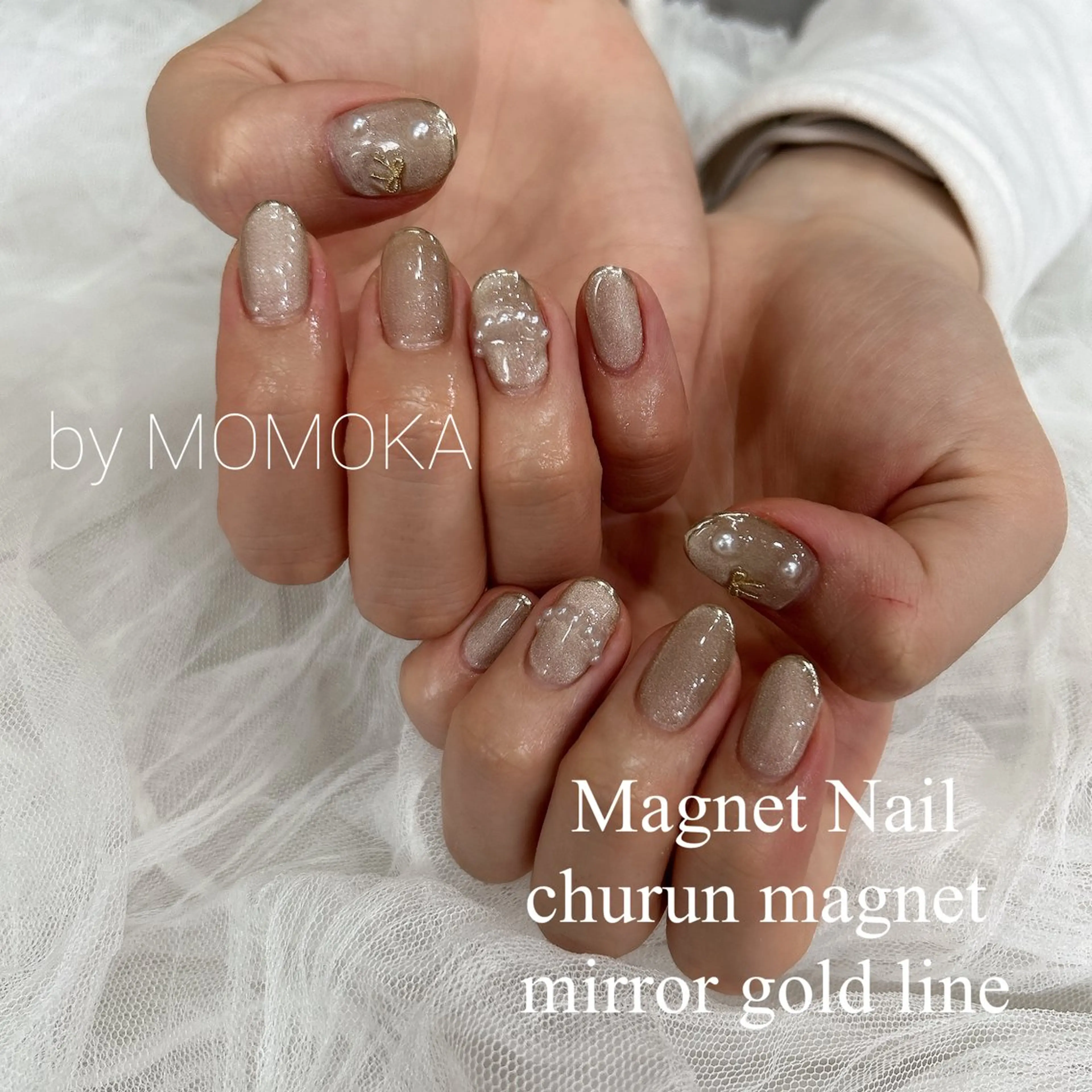 ネイル マグネットネイル リボン ハンドネイル Momo nailsalonのネイルデザイン