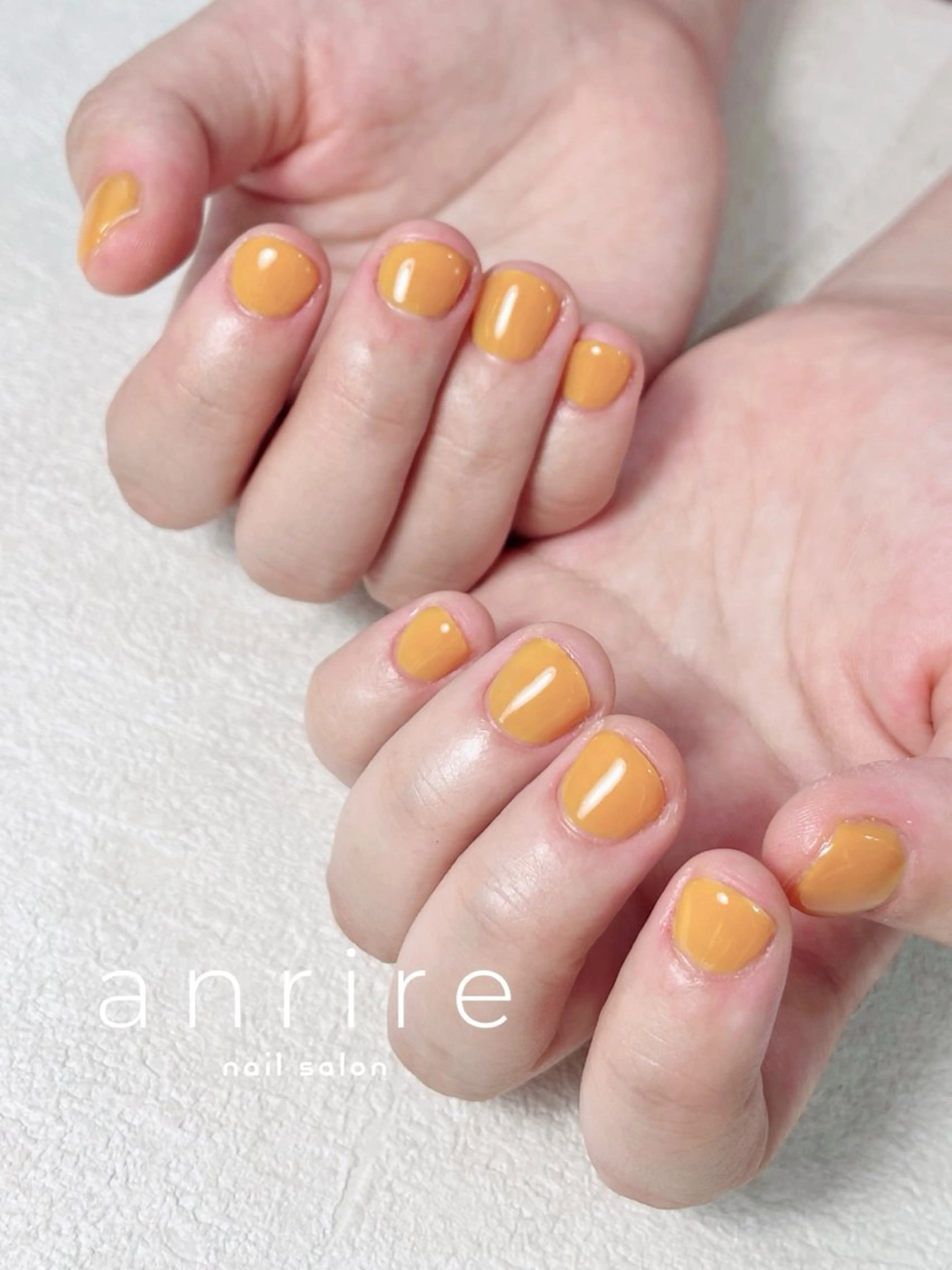 ネイル ジェルネイル オフィスネイル ワンカラーネイル オレンジ パラジェル ハンドネイル nailsalon anrireのネイルデザイン