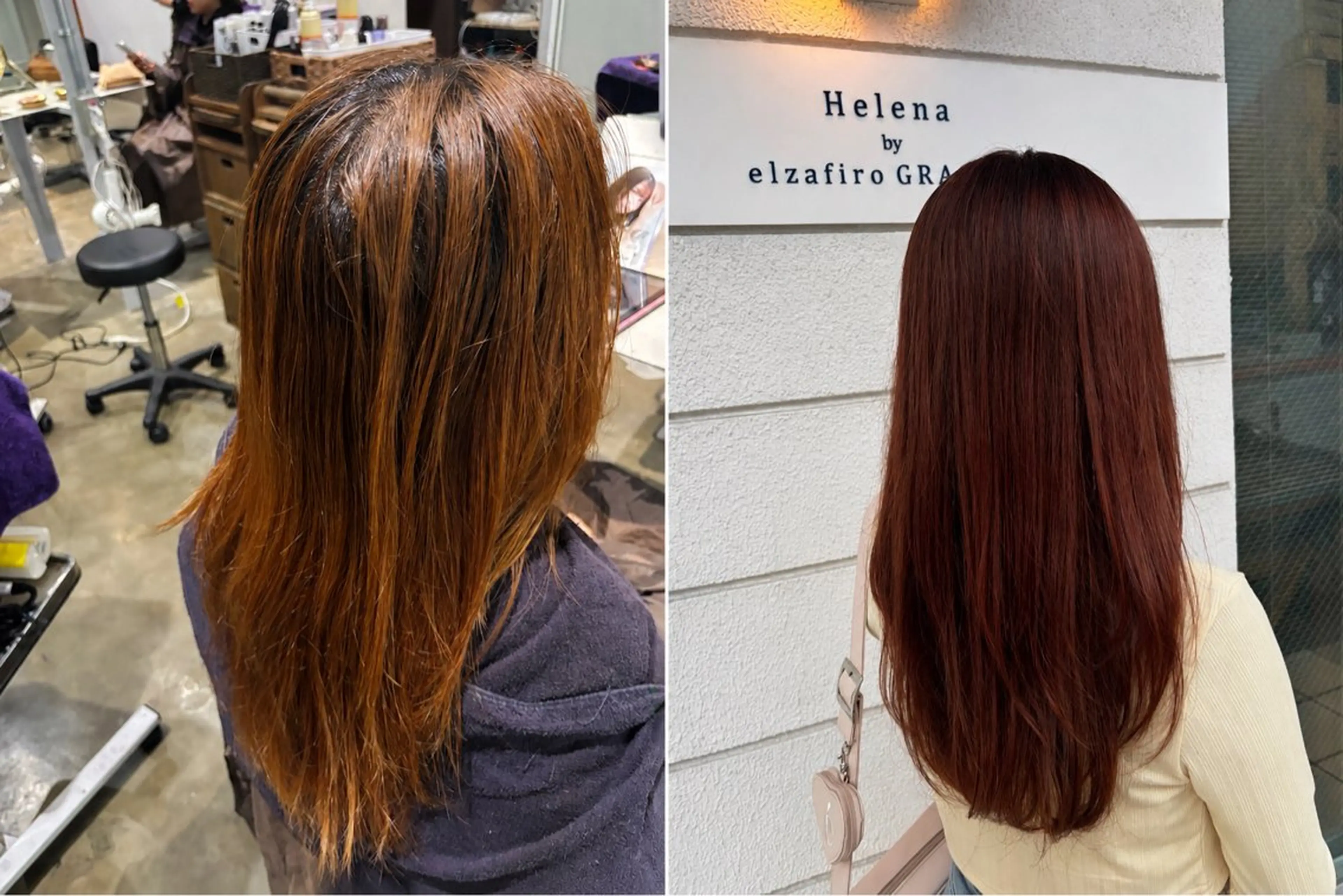 ロング カラー ピンクカラー ヘアカラー トリートメント Helena ゆりあのヘアスタイル
