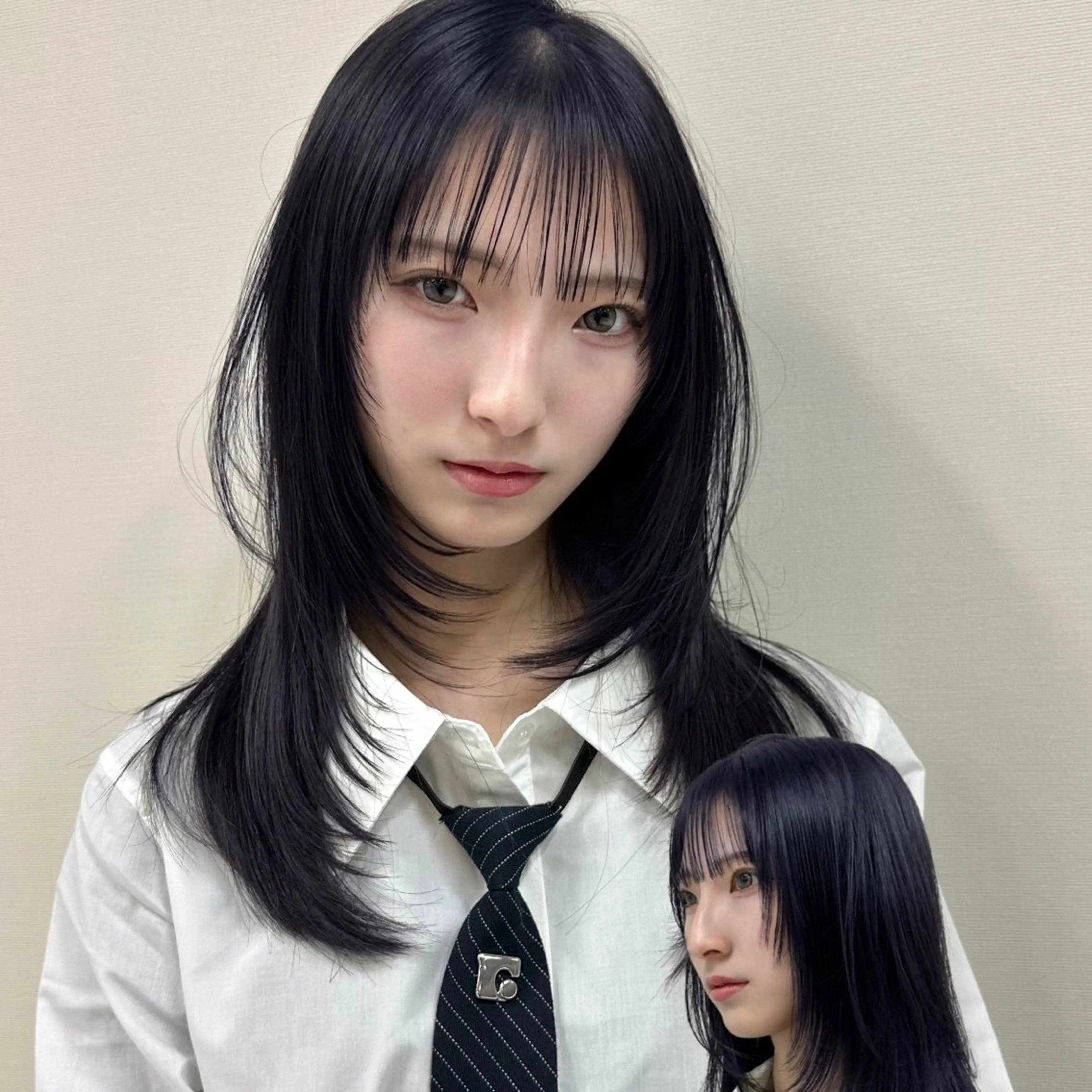 ミディアム カット ヘアカラー トリートメント 🌹ハッシュカット、 レイヤー韓国ヘア🌹のヘアスタイル