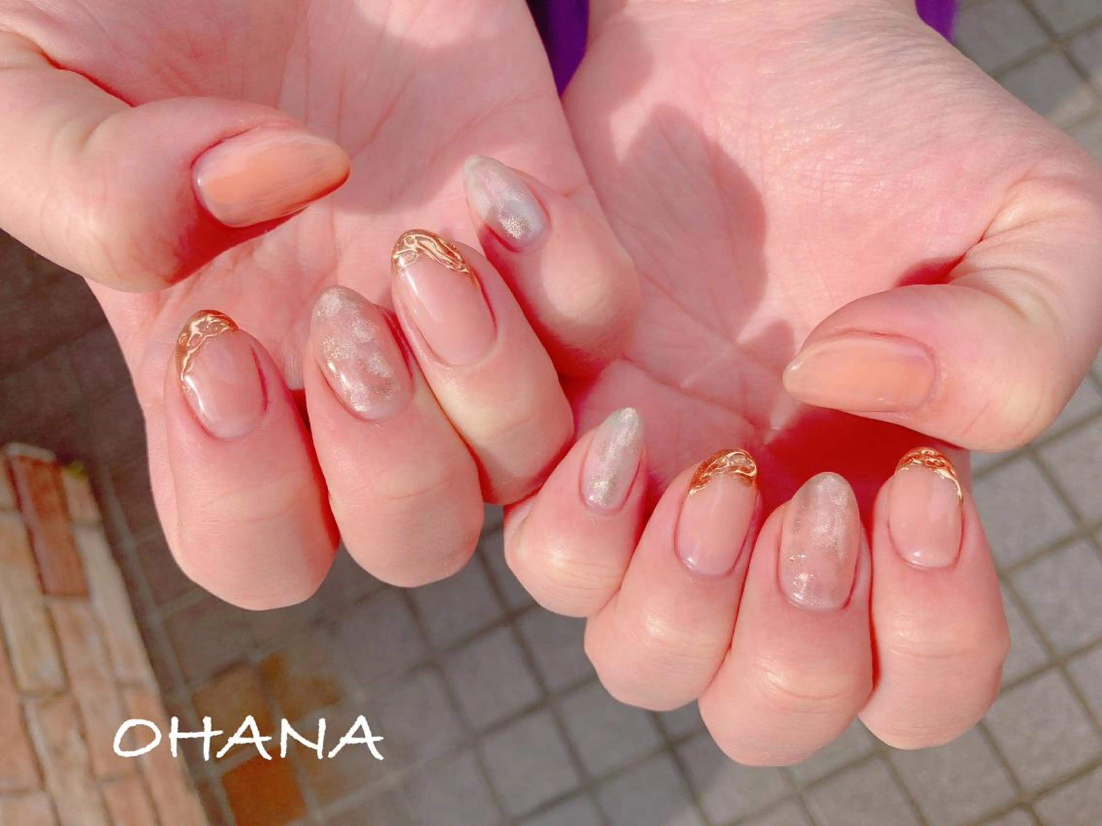 ネイル 成人式 長さ出し フットネイル ミラーネイル ニュアンスネイル nailroom OHANA🌴のネイルデザイン