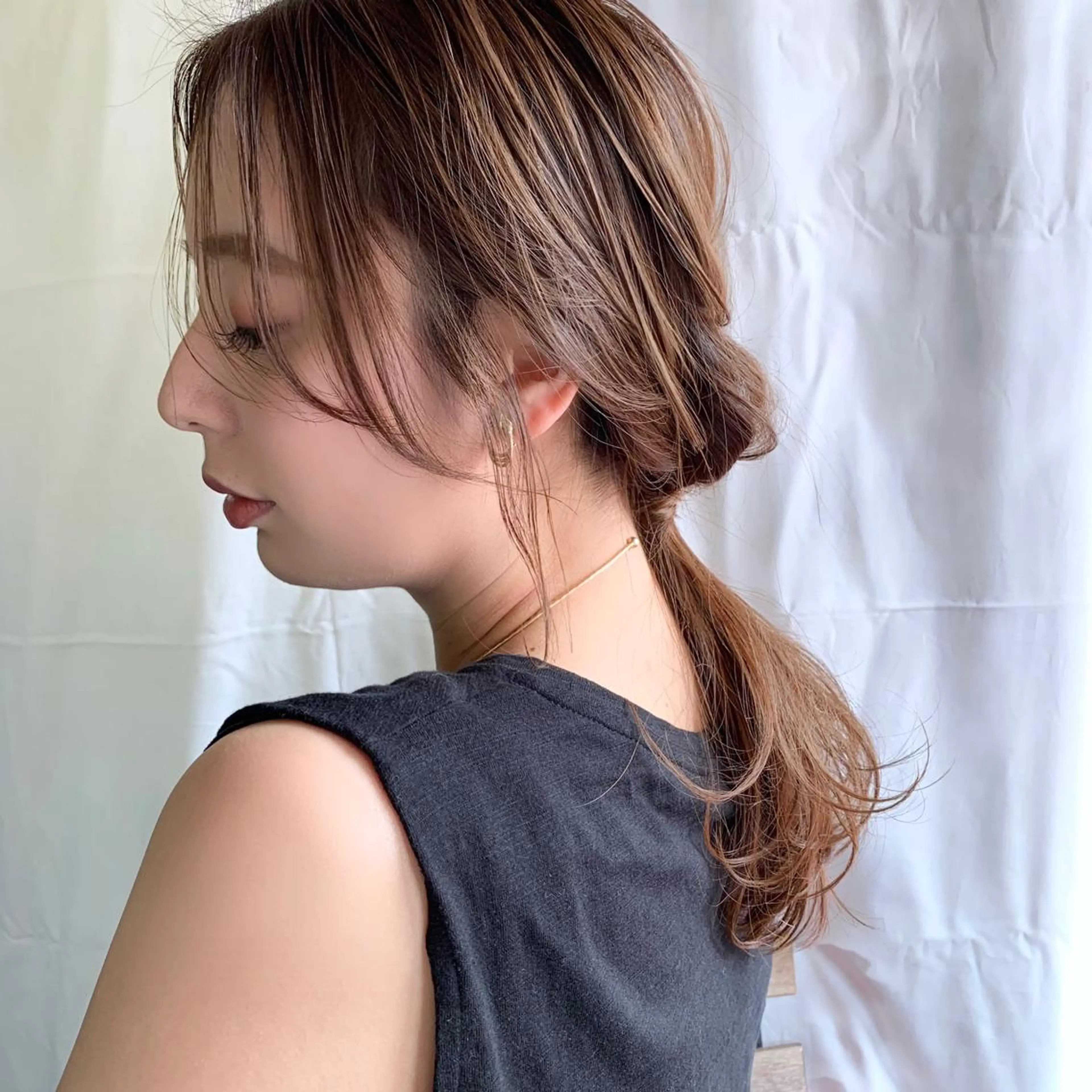 ロング ヘアアレンジ 薬院:今泉/上川美幸 小顔ボブ/暗髪カラーのヘアスタイル