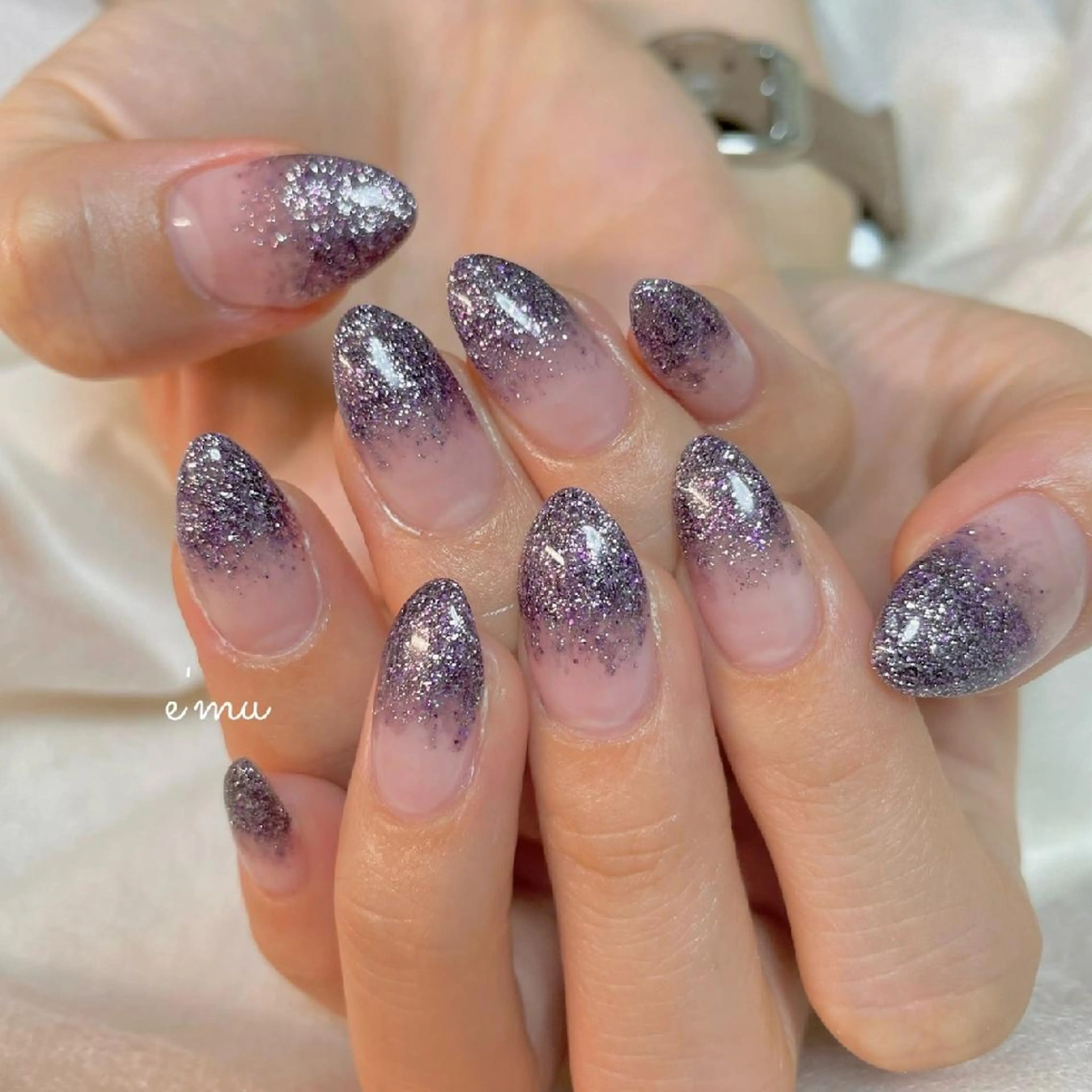 ネイル ラメ(グリッター) ラメグラデーション ハンドネイル nail salon e'mu💐のネイルデザイン