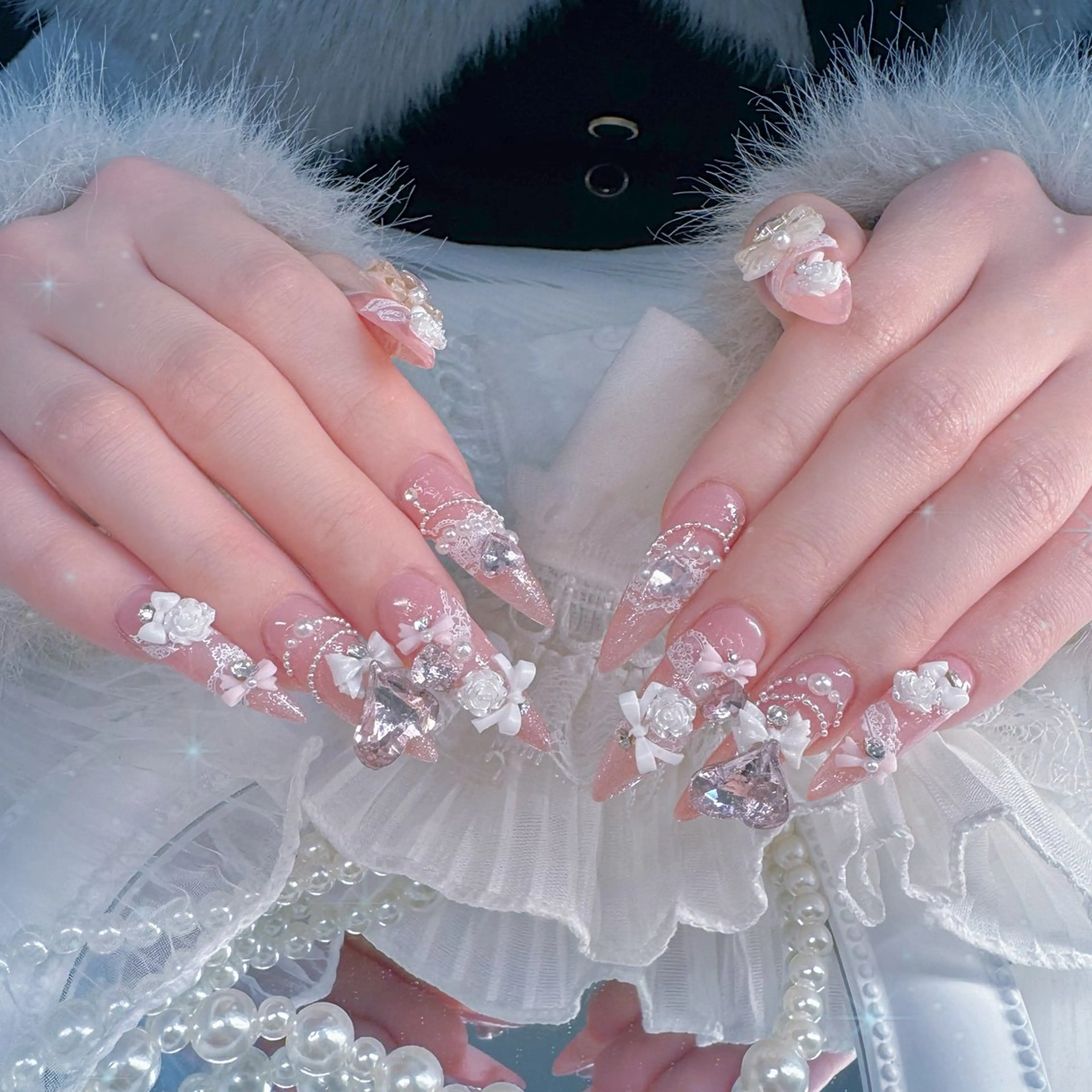 ネイル クリアネイル ハート キラキラネイル 韓国ネイル マグネットネイル ハンドネイル NailPrincess所属・princess スカルプ専門店のネイルデザイン