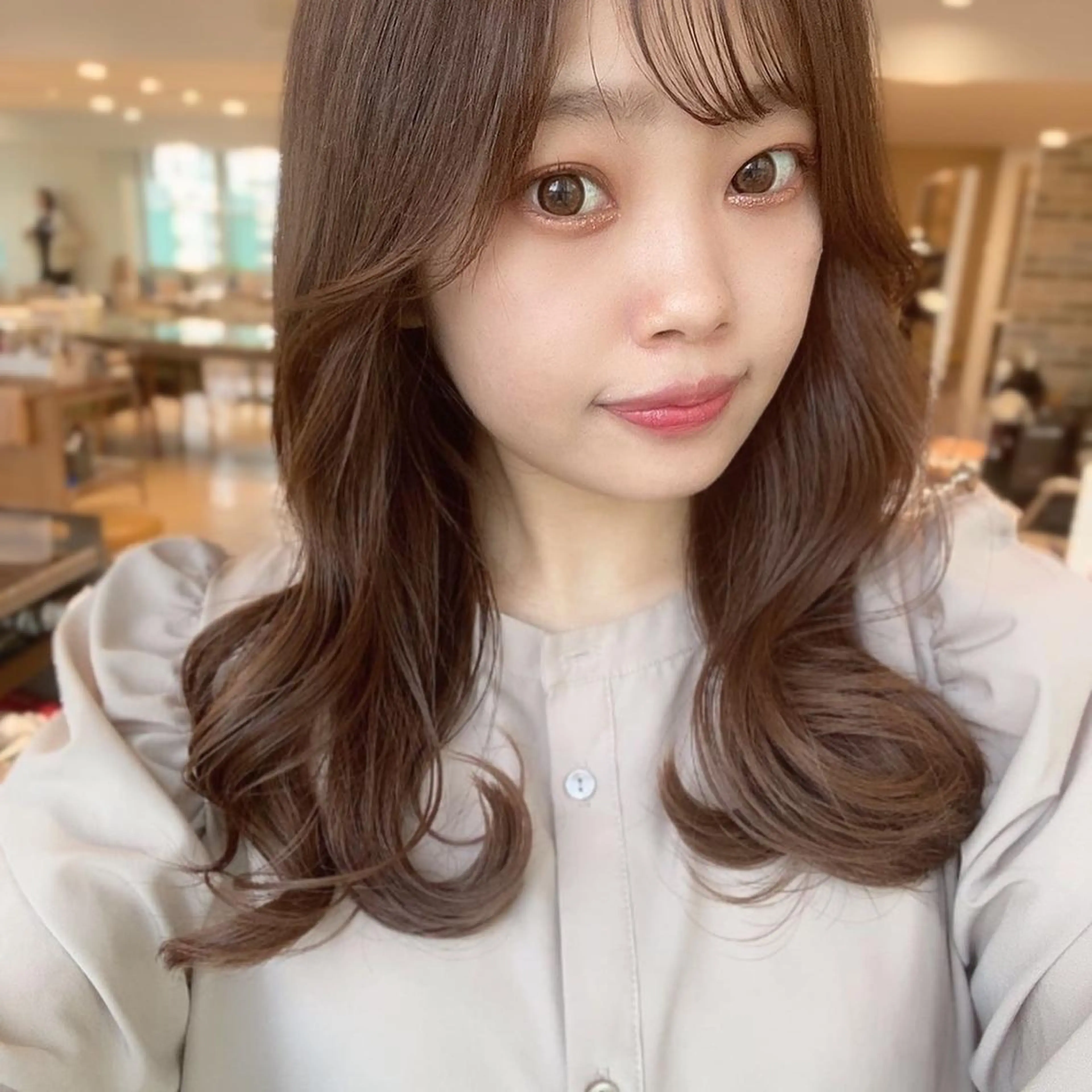 セミロング カラー ベージュカラー ブラウンカラー 顔周り/くびれヘア 韓国ヘア💕風間るなのヘアスタイル