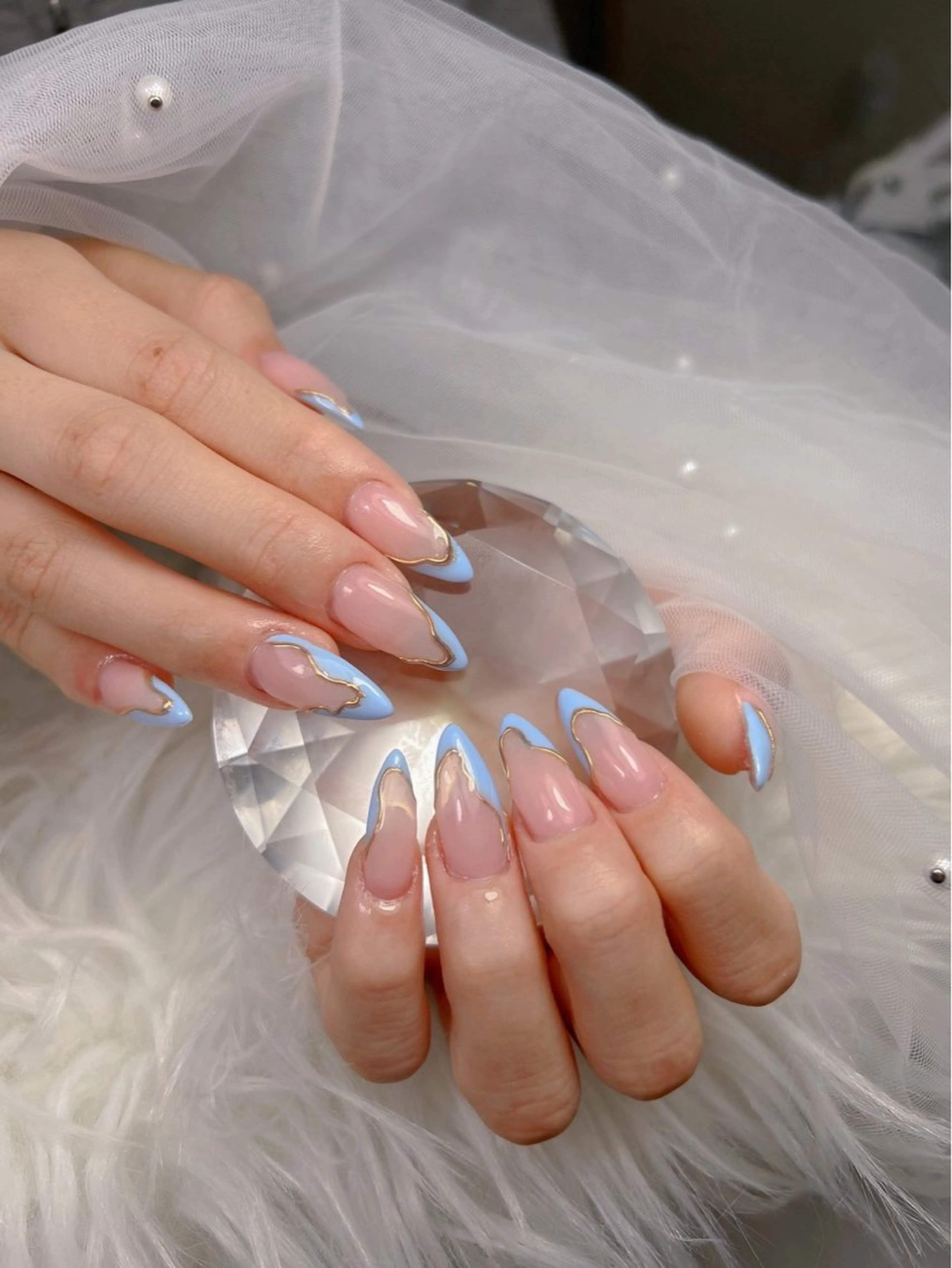 ネイル アートネイル オーロラネイル チークネイル 長さ出し フットネイル Miya _nailのネイルデザイン