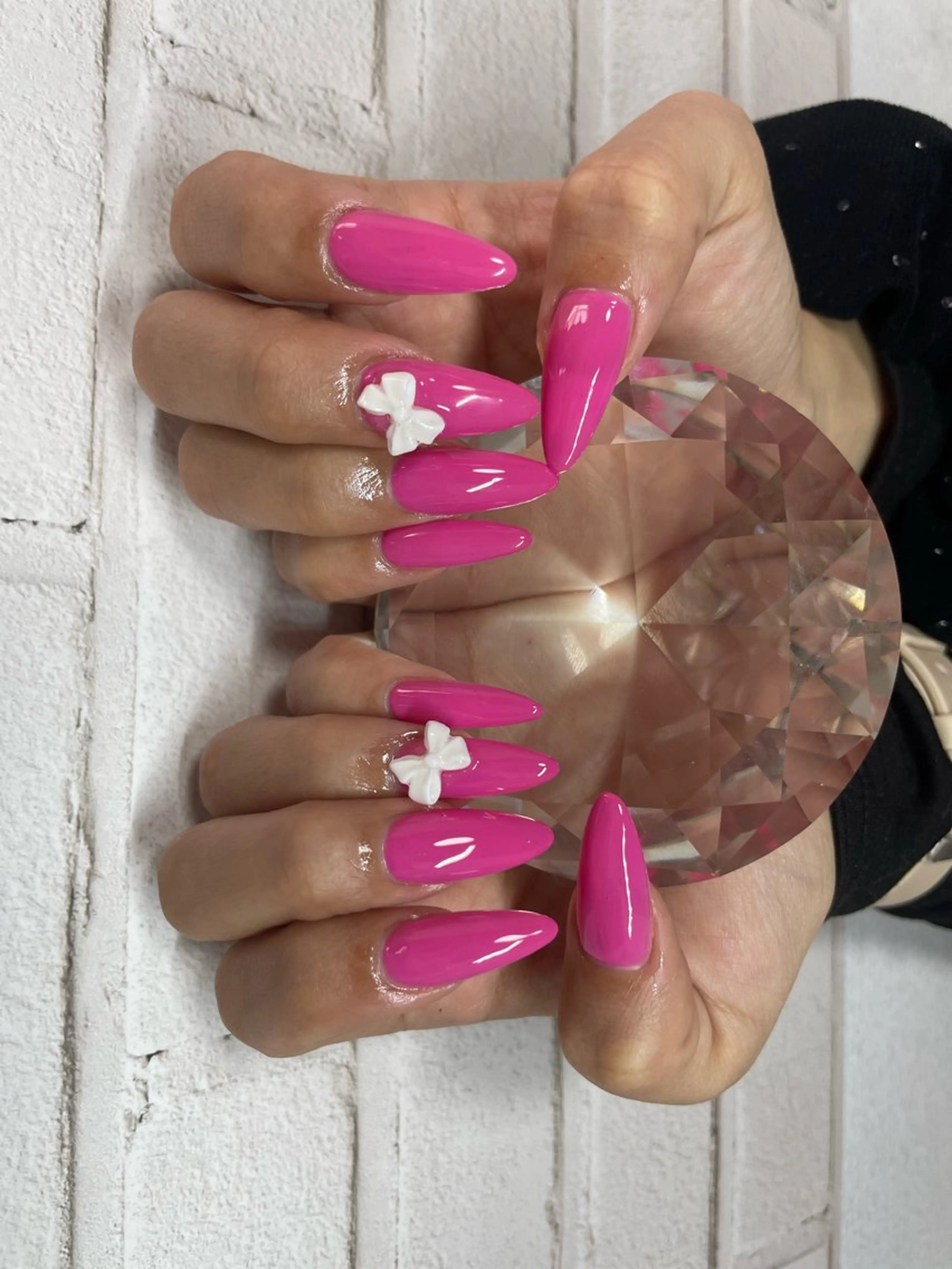 ネイル ワンカラーネイル ピンク リボン nail galleryのネイルデザイン