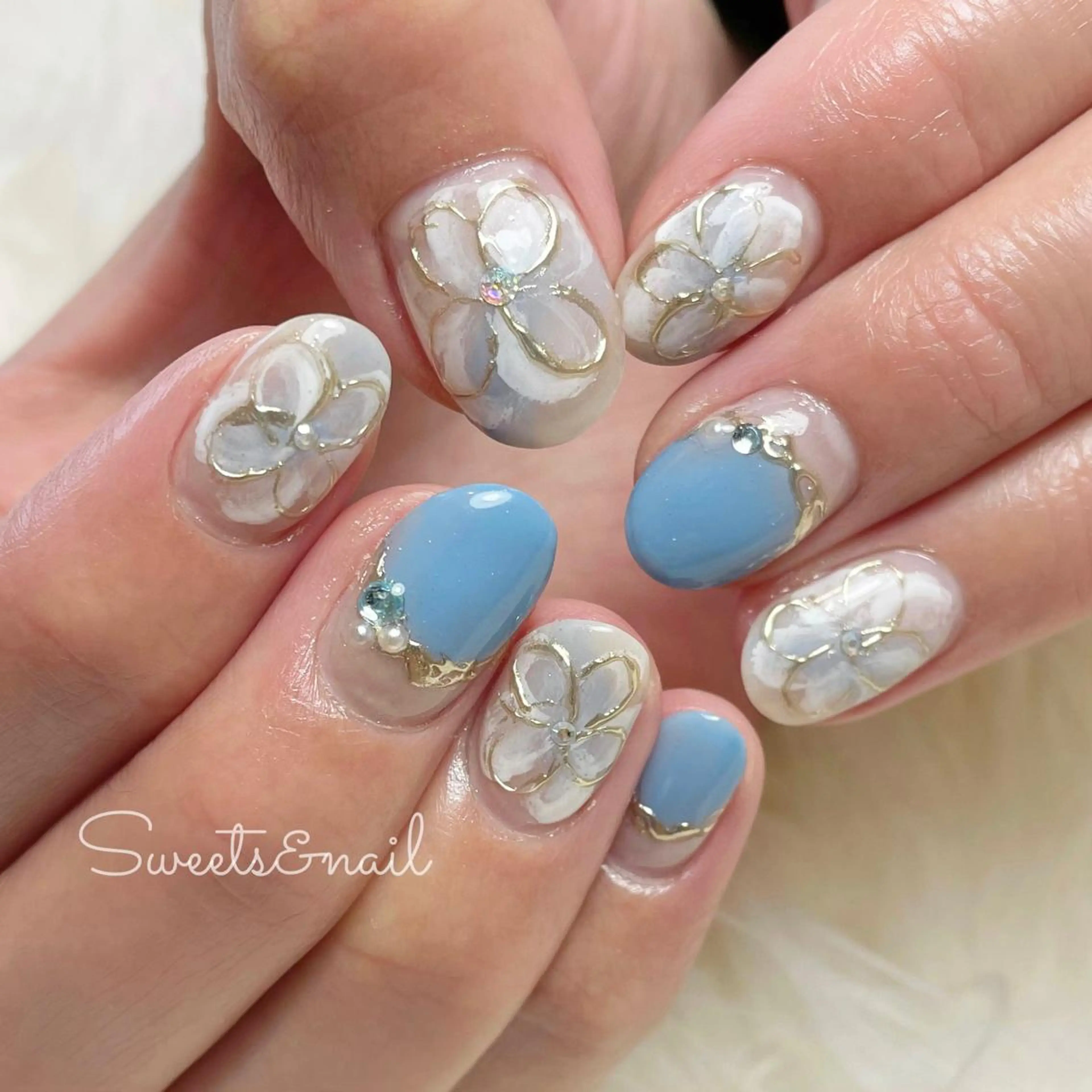 ネイル フラワーネイル ミラーネイル Sweets＆ nail みなこのネイルデザイン